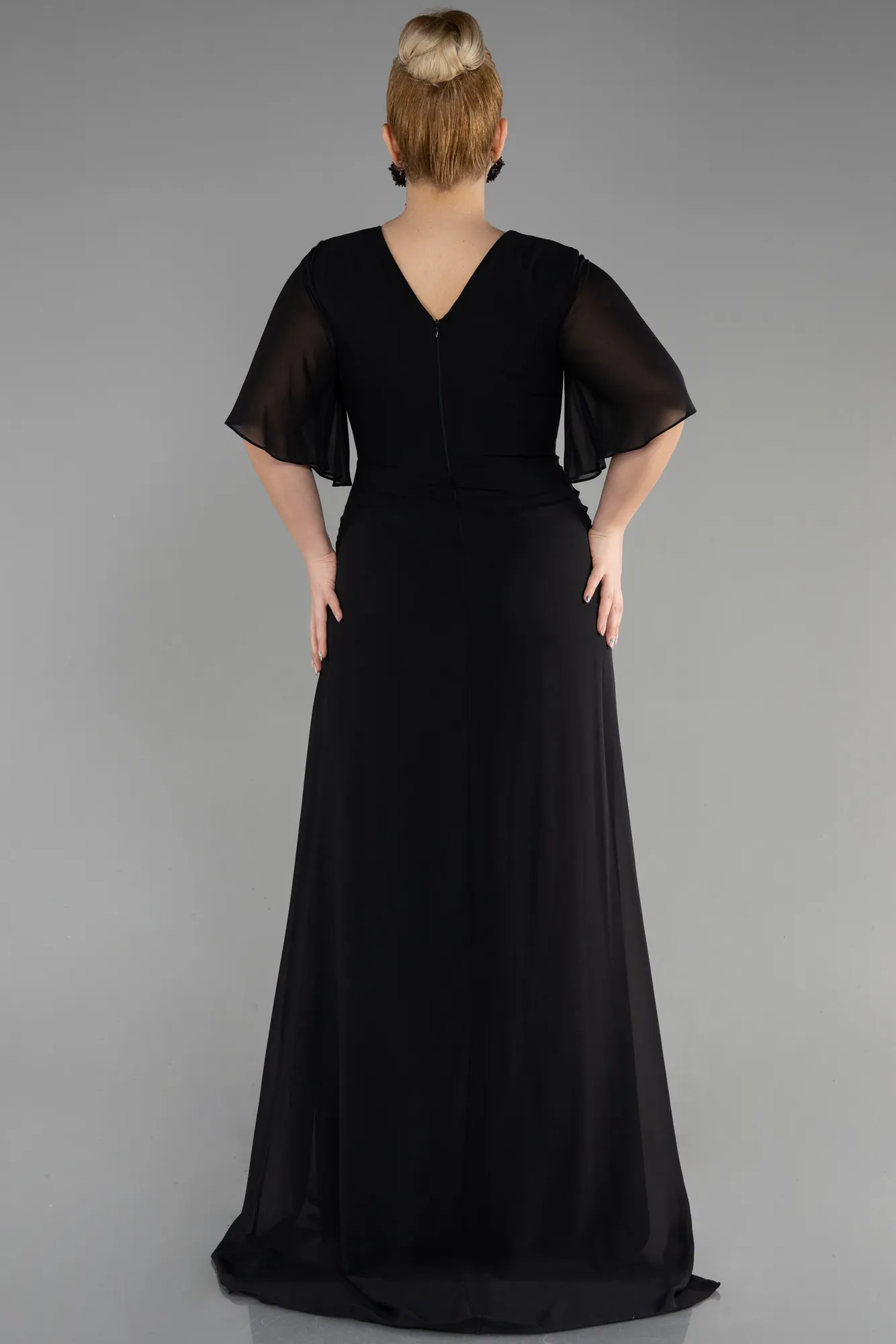 Black-Long Chiffon Plus Size Evening Gown ABU3592