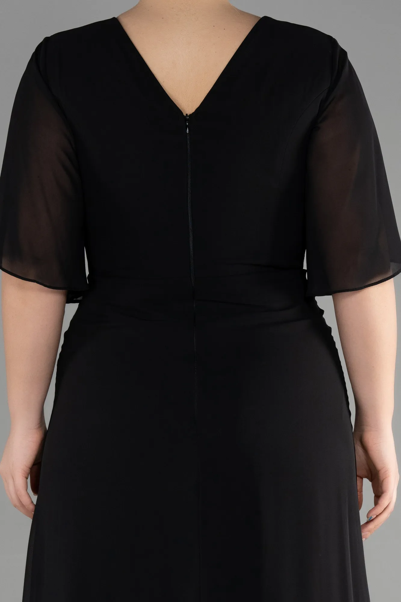 Black-Long Chiffon Plus Size Evening Gown ABU3592