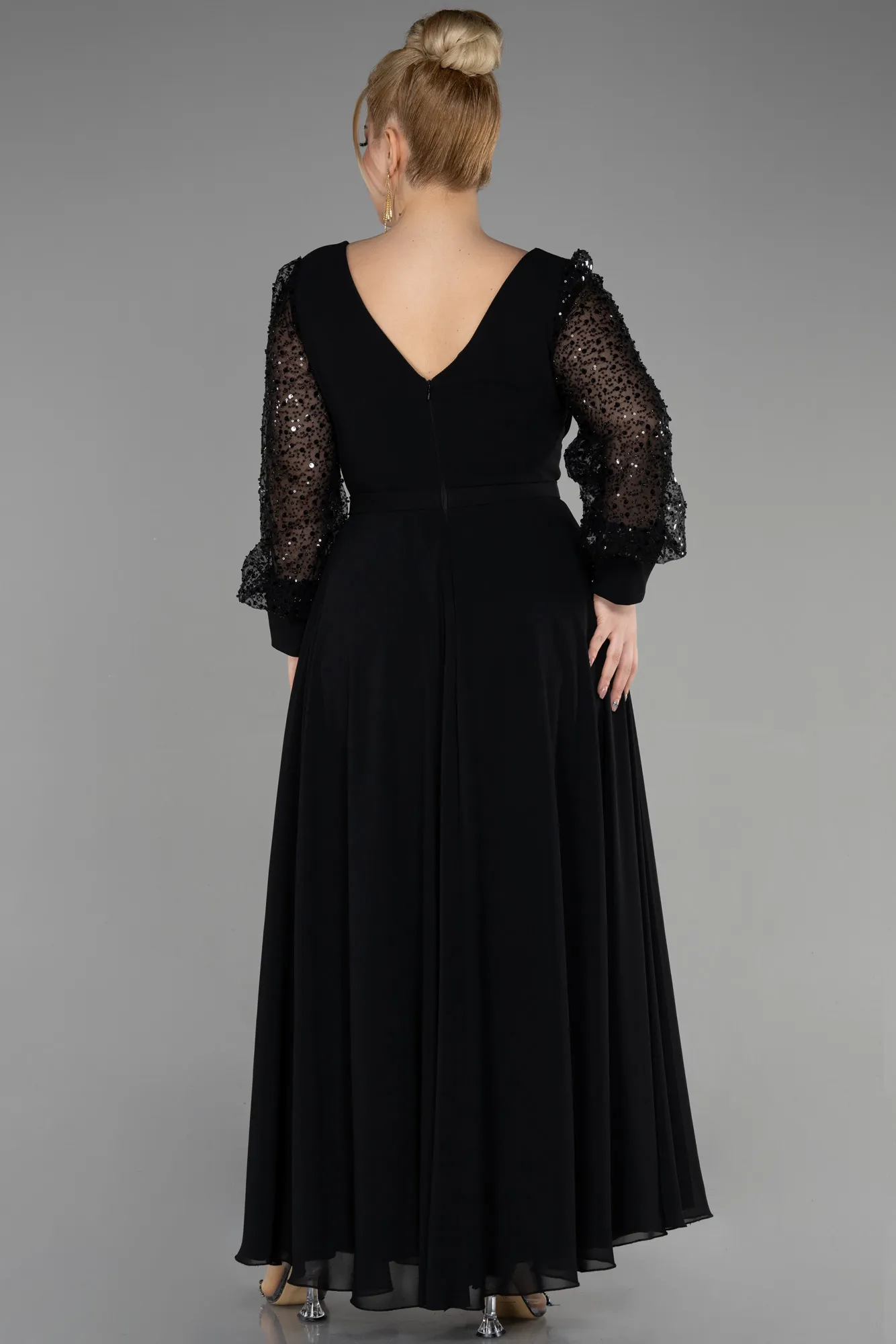 Black-Long Chiffon Plus Size Evening Gown ABU3643