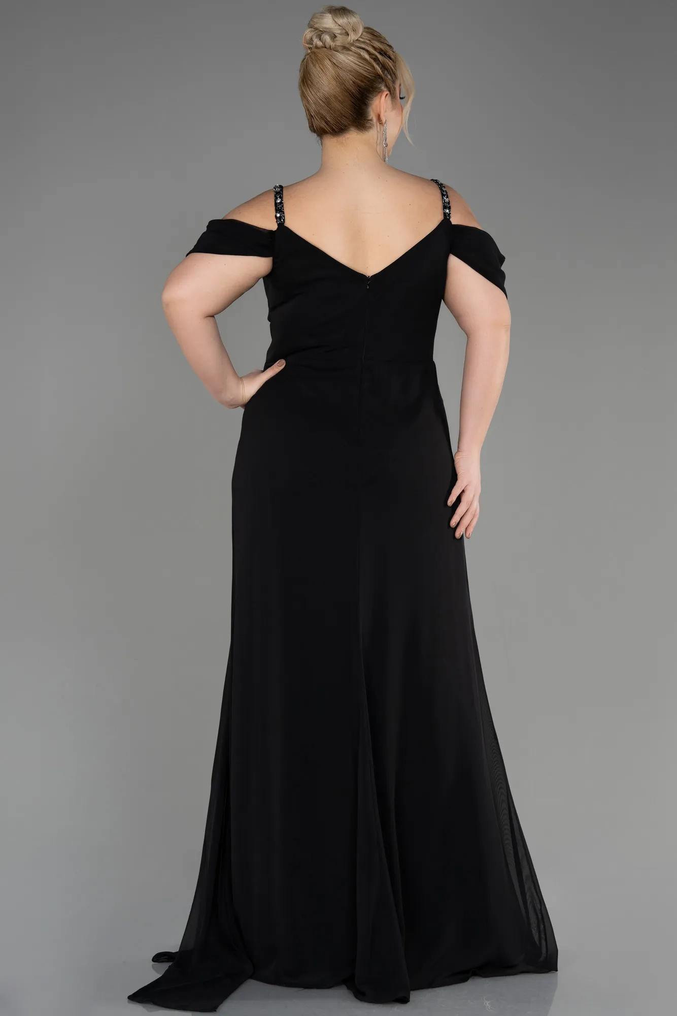 Black-Long Chiffon Plus Size Evening Gown ABU3742