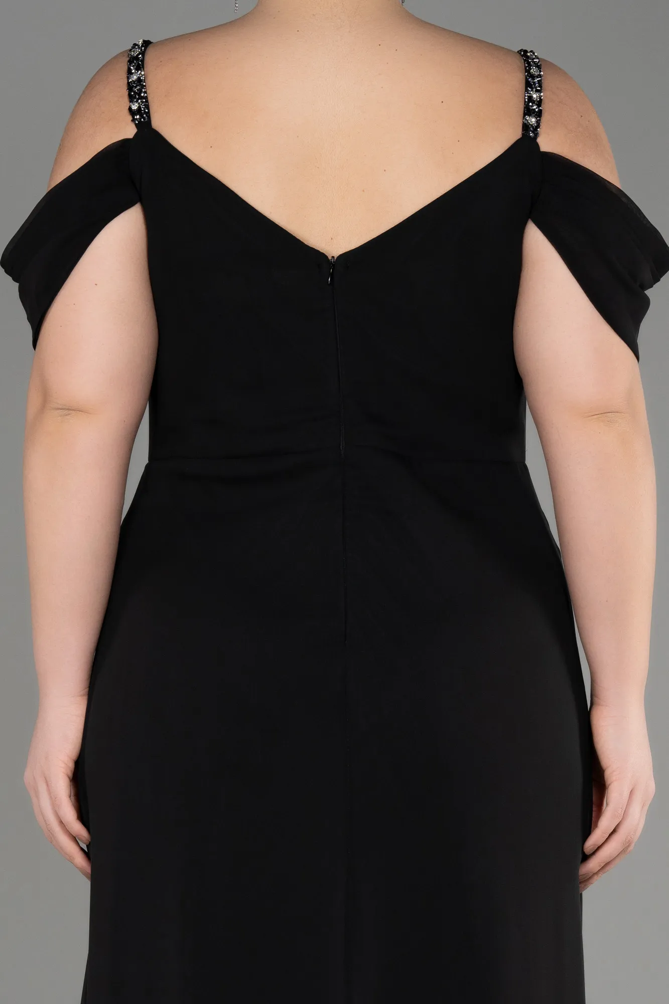 Black-Long Chiffon Plus Size Evening Gown ABU3742