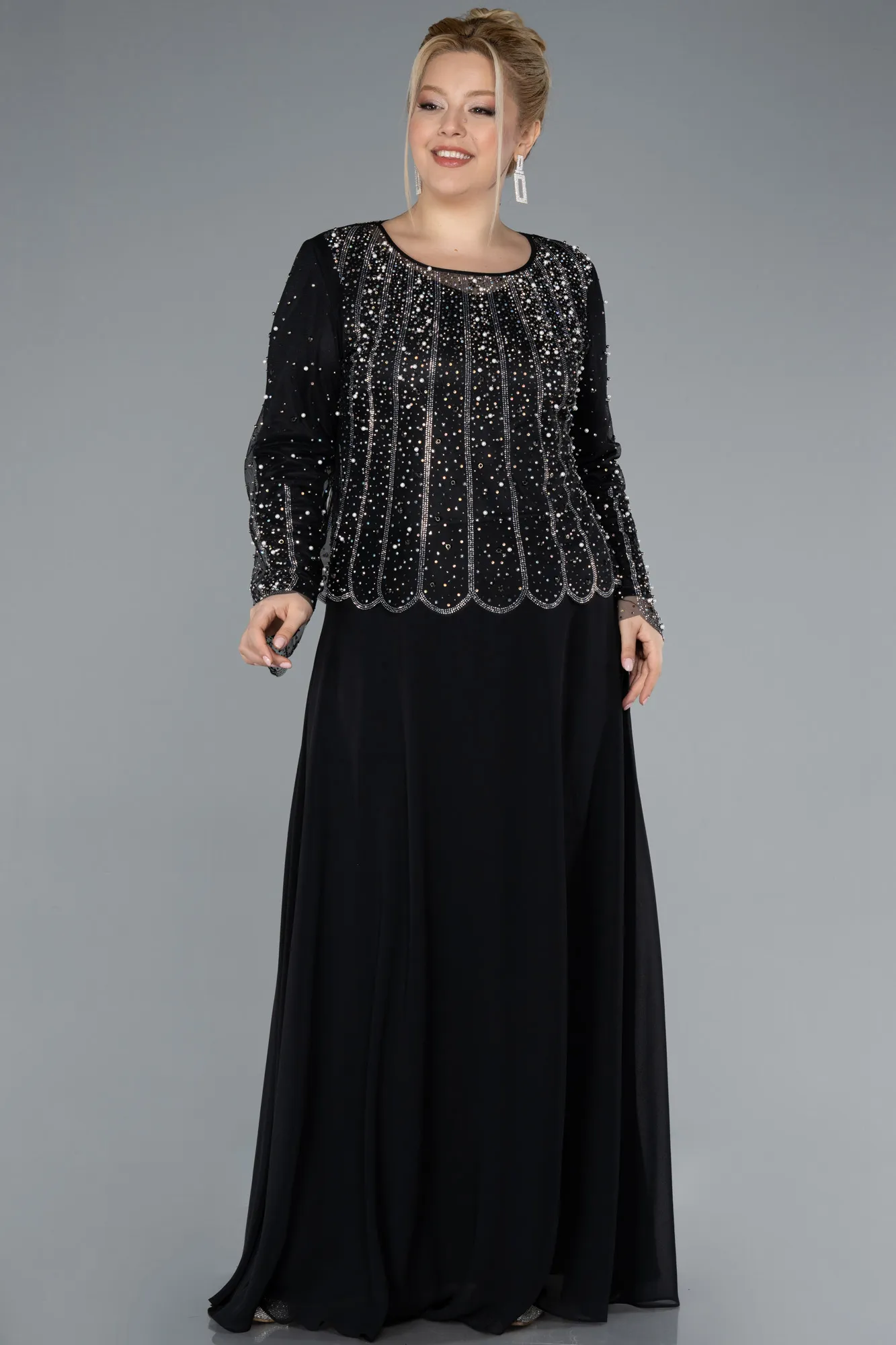 Black-Long Chiffon Plus Size Evening Gown ABU4629