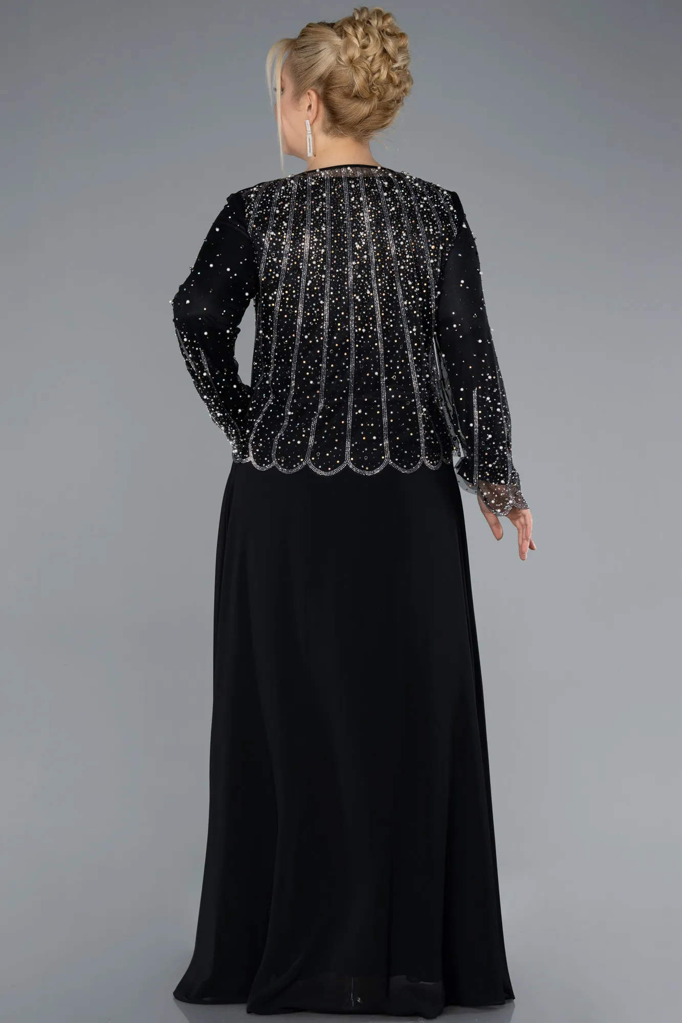 Black-Long Chiffon Plus Size Evening Gown ABU4629