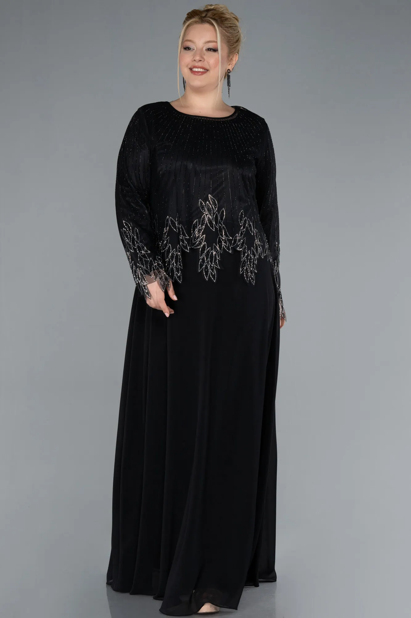 Black-Long Chiffon Plus Size Evening Gown ABU4631