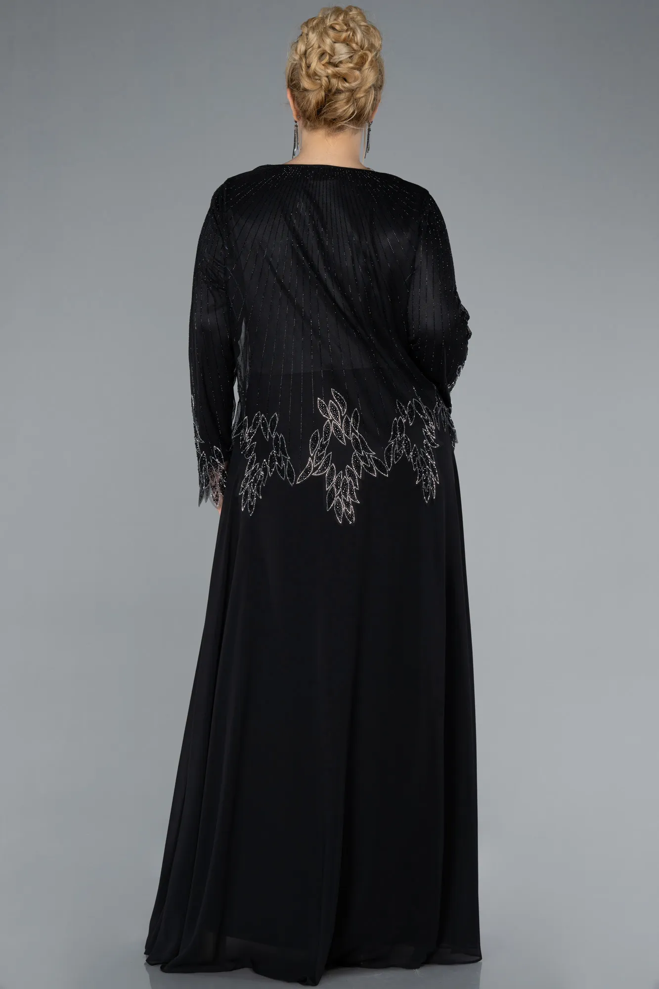 Black-Long Chiffon Plus Size Evening Gown ABU4631