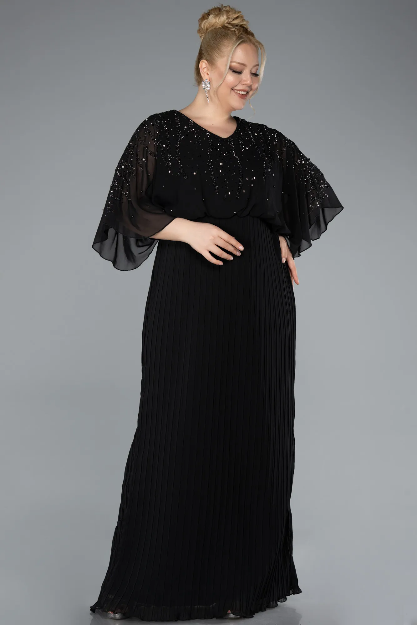 Black-Long Chiffon Plus Size Evening Gown ABU4918