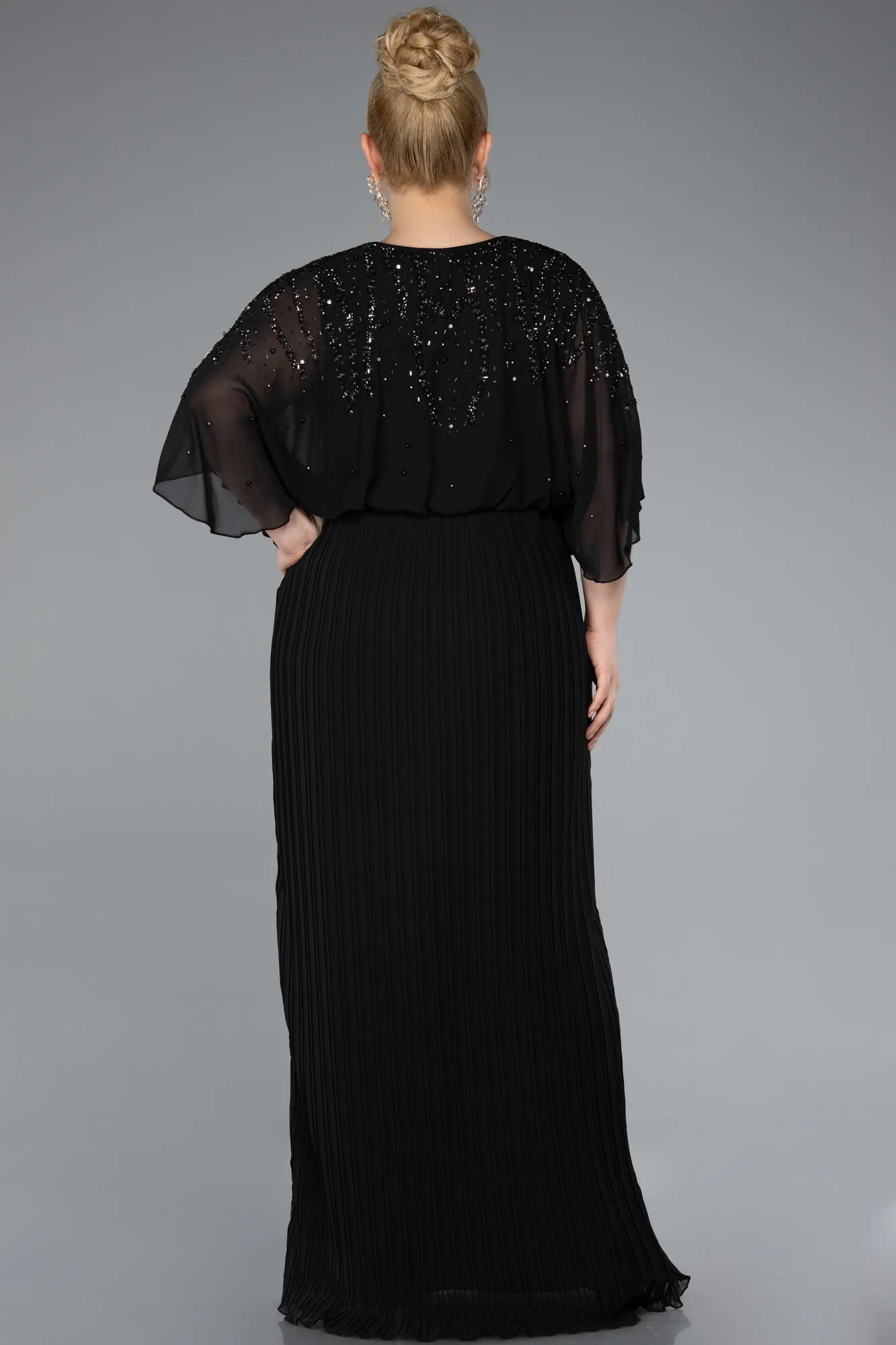 Black-Long Chiffon Plus Size Evening Gown ABU4918