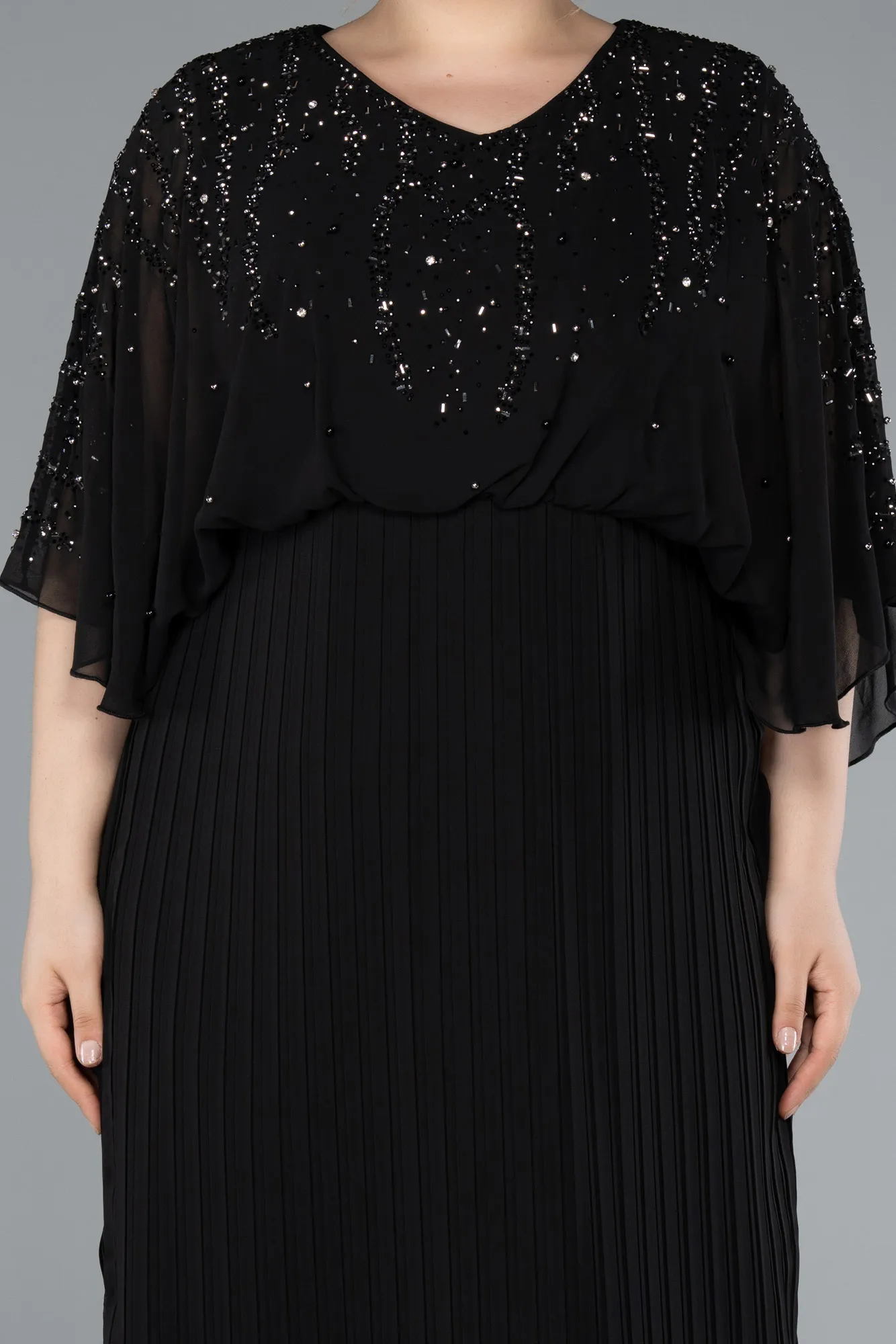 Black-Long Chiffon Plus Size Evening Gown ABU4918