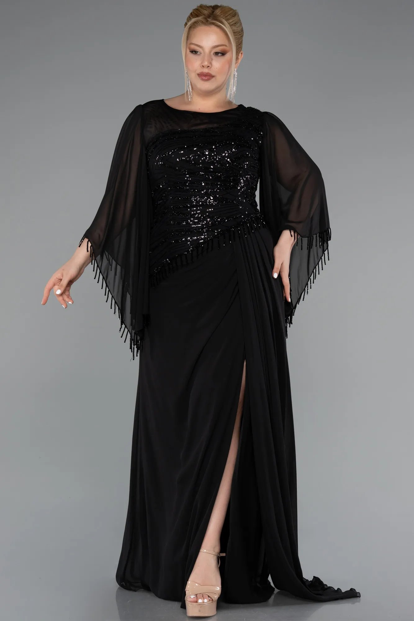 Black-Long Chiffon Plus Size Evening Gown ABU5093