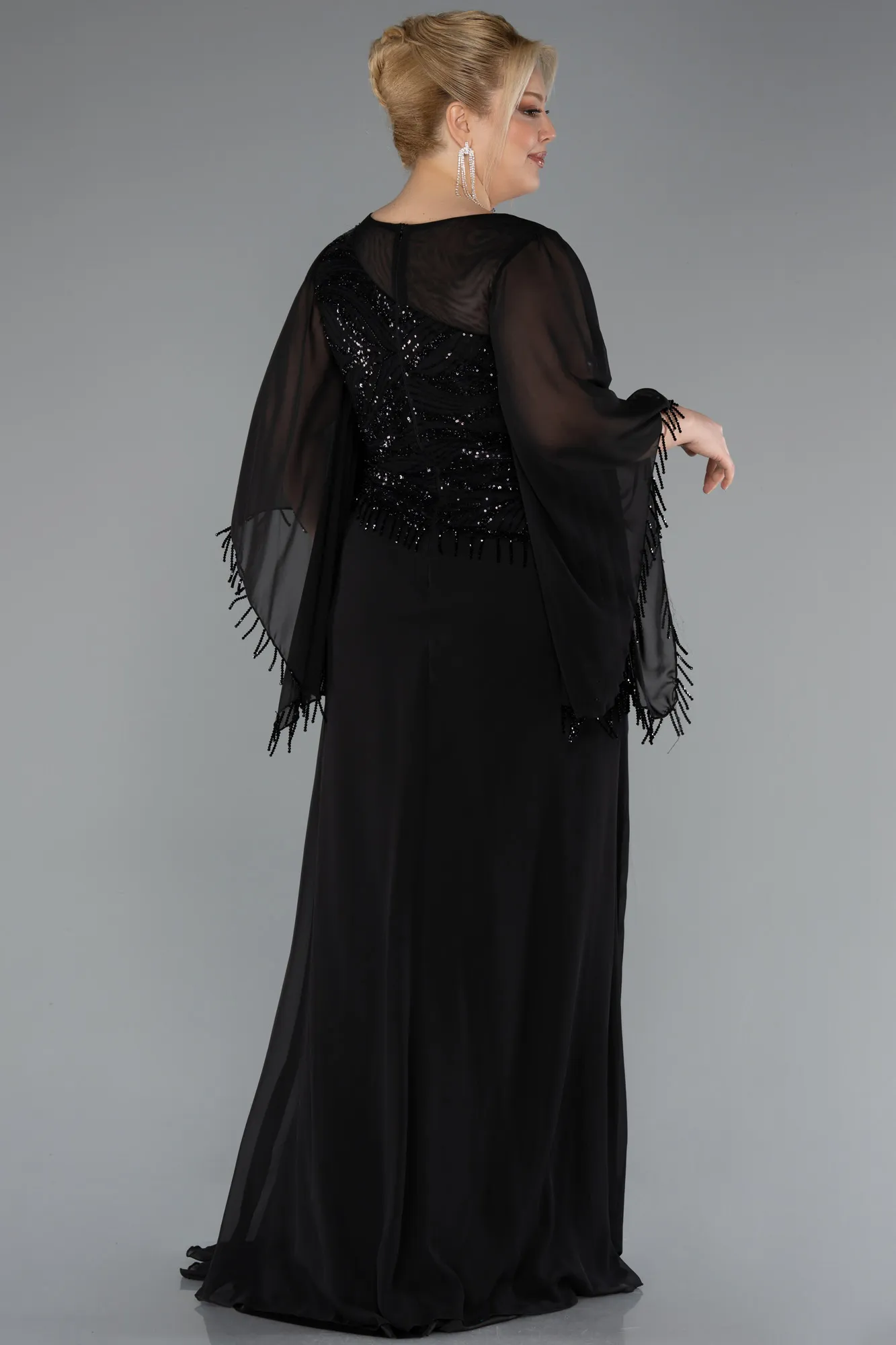 Black-Long Chiffon Plus Size Evening Gown ABU5093