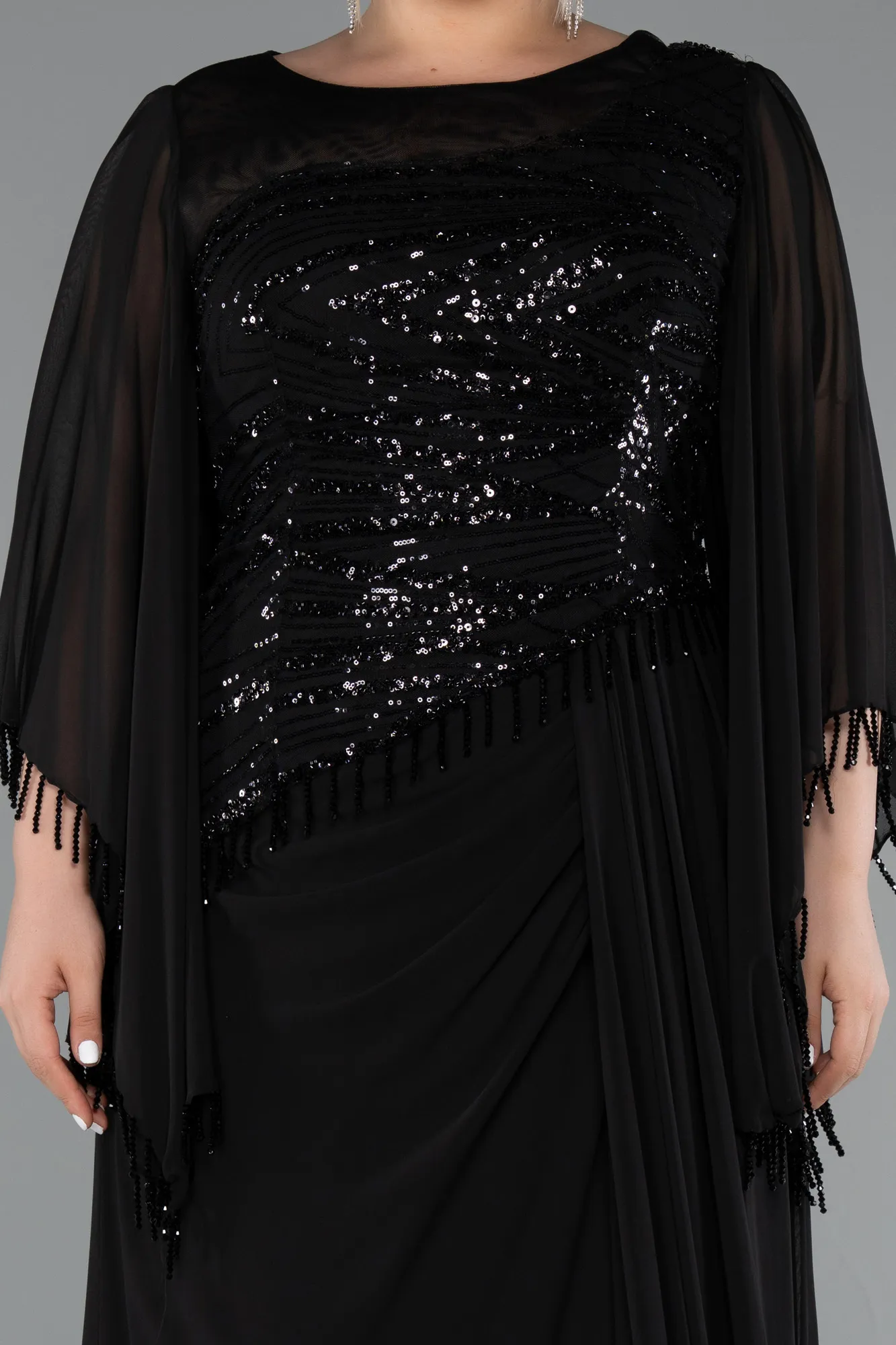 Black-Long Chiffon Plus Size Evening Gown ABU5093