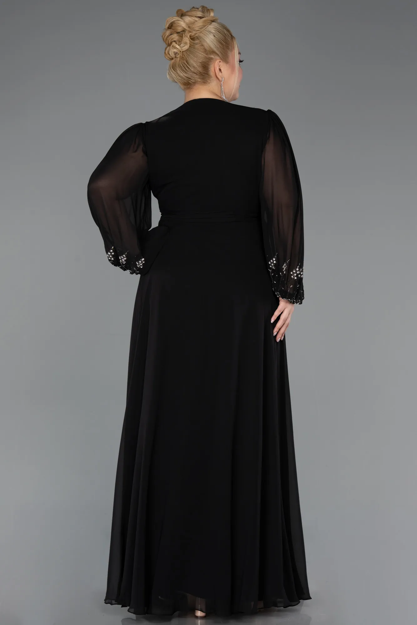 Black-Long Chiffon Plus Size Evening Gown ABU5360