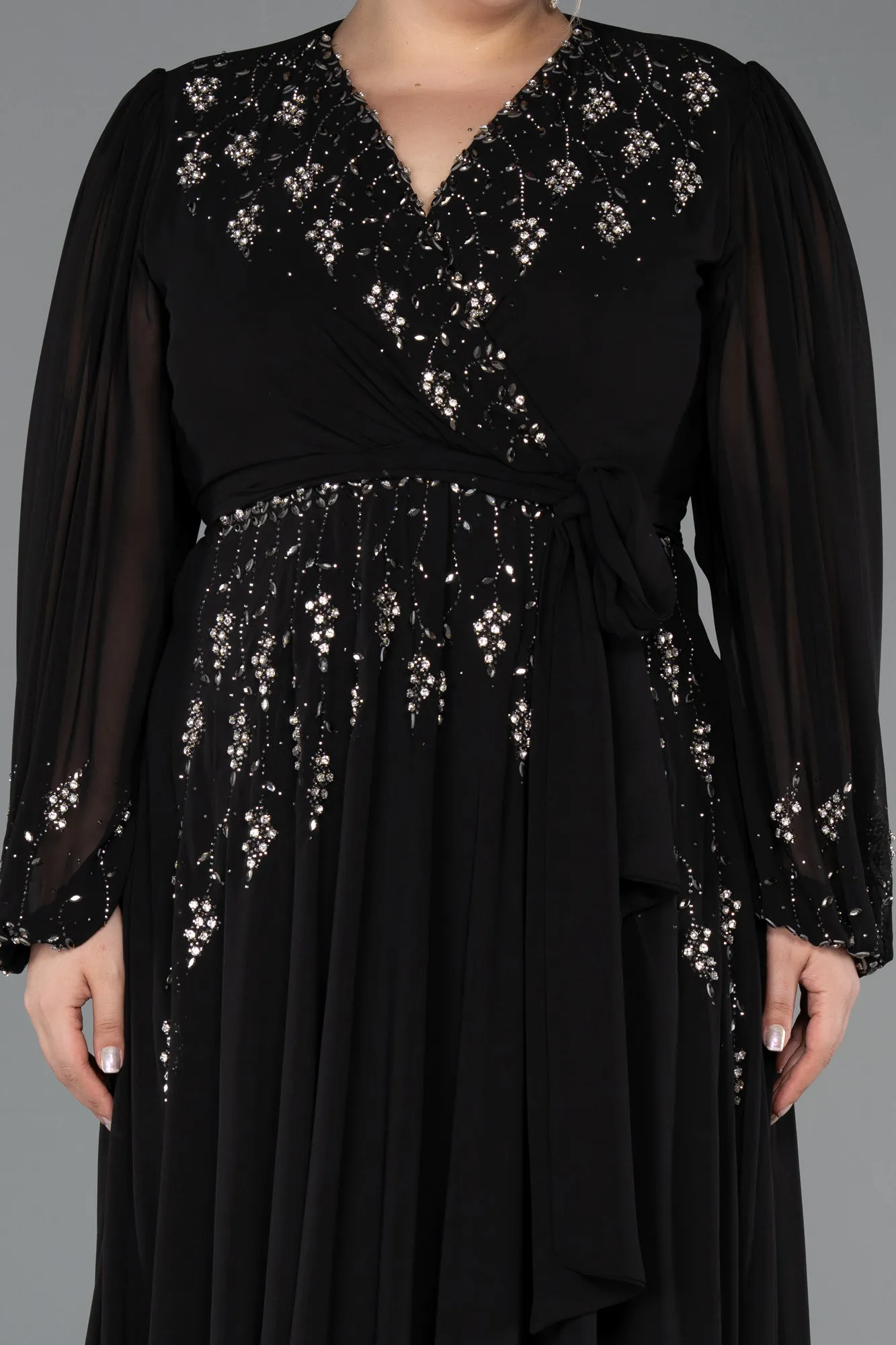 Black-Long Chiffon Plus Size Evening Gown ABU5360