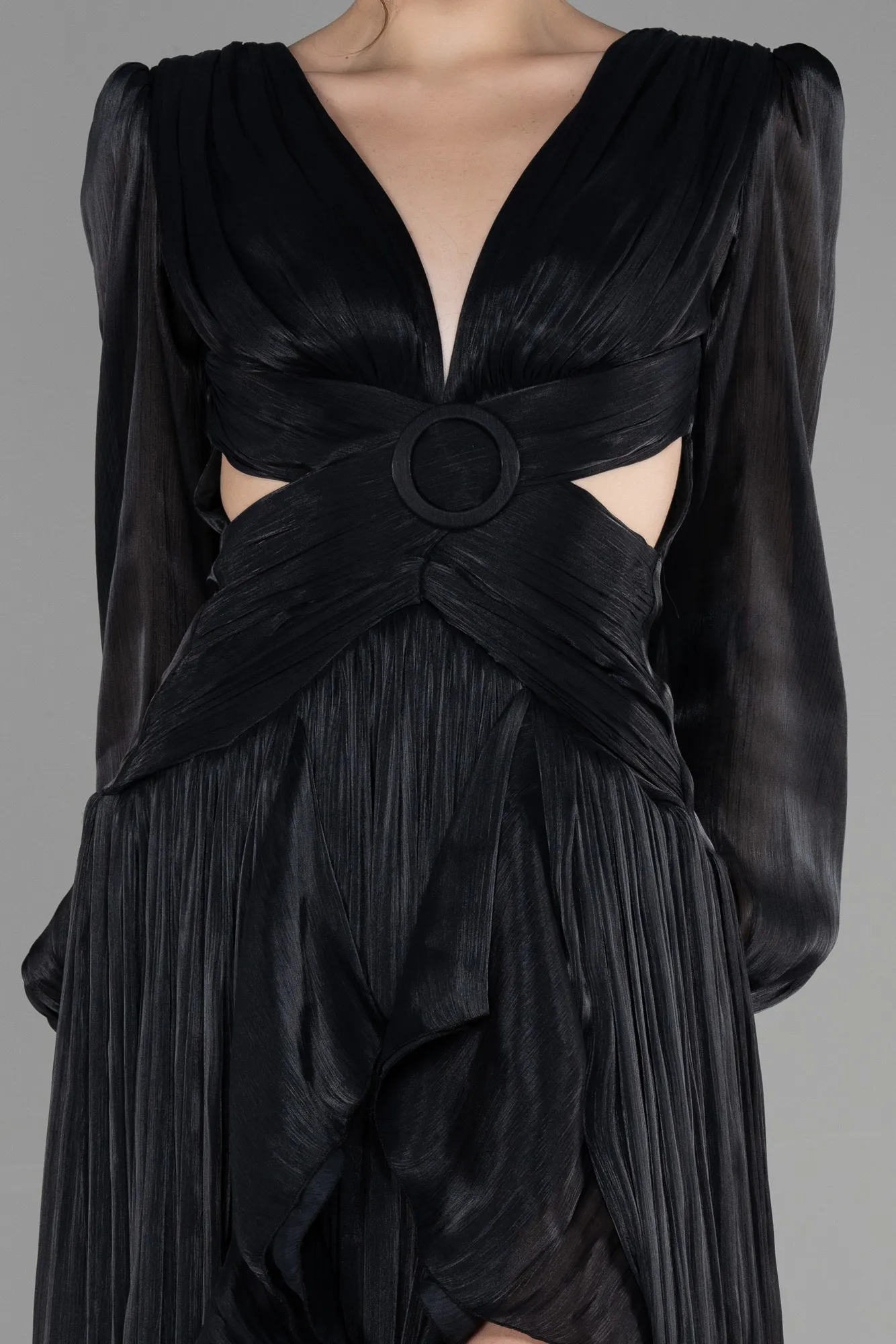 Black-Long Chiffon Prom Gown ABU3397