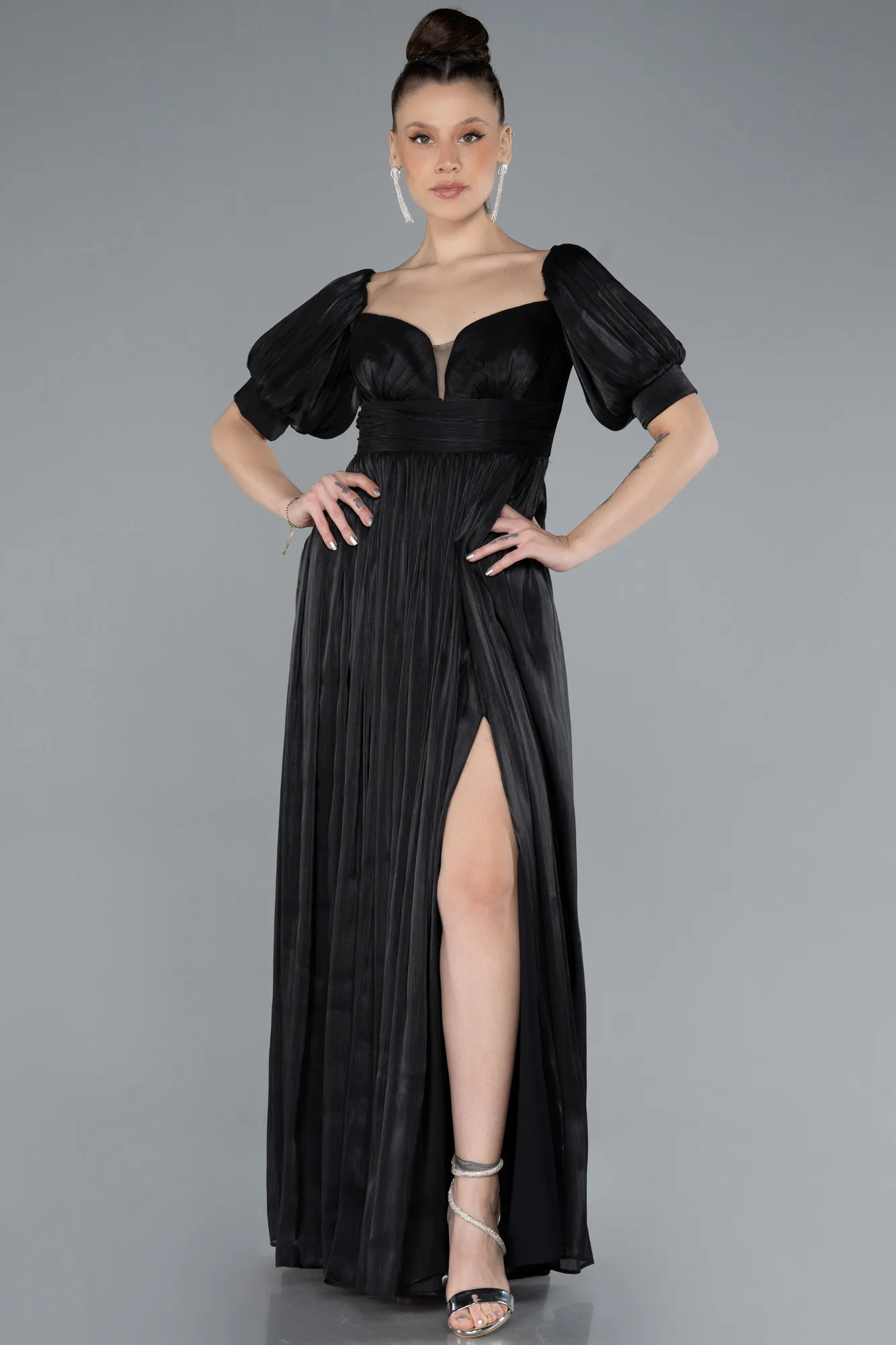 Black-Long Chiffon Prom Gown ABU4657
