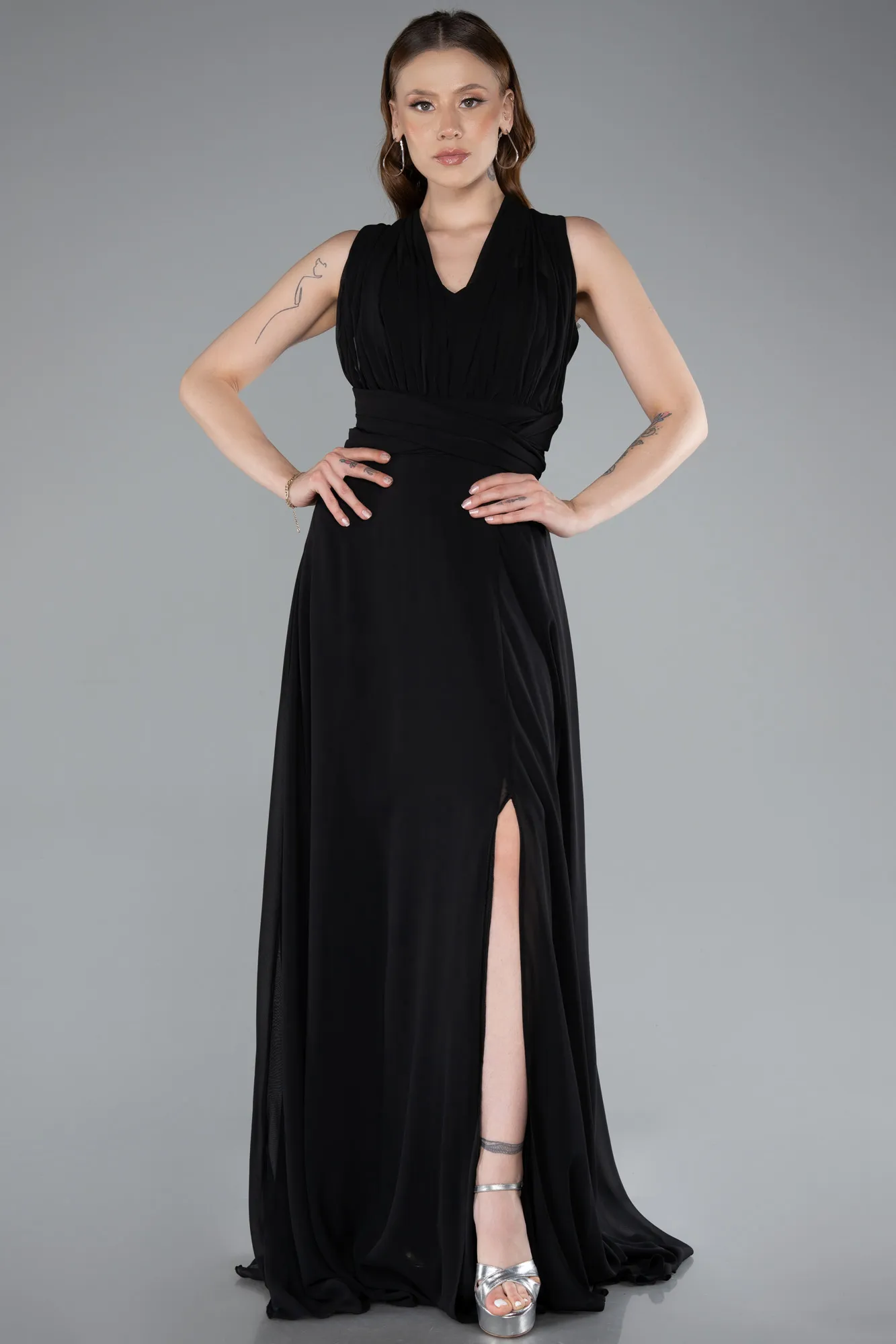Black-Long Chiffon Prom Gown ABU4965