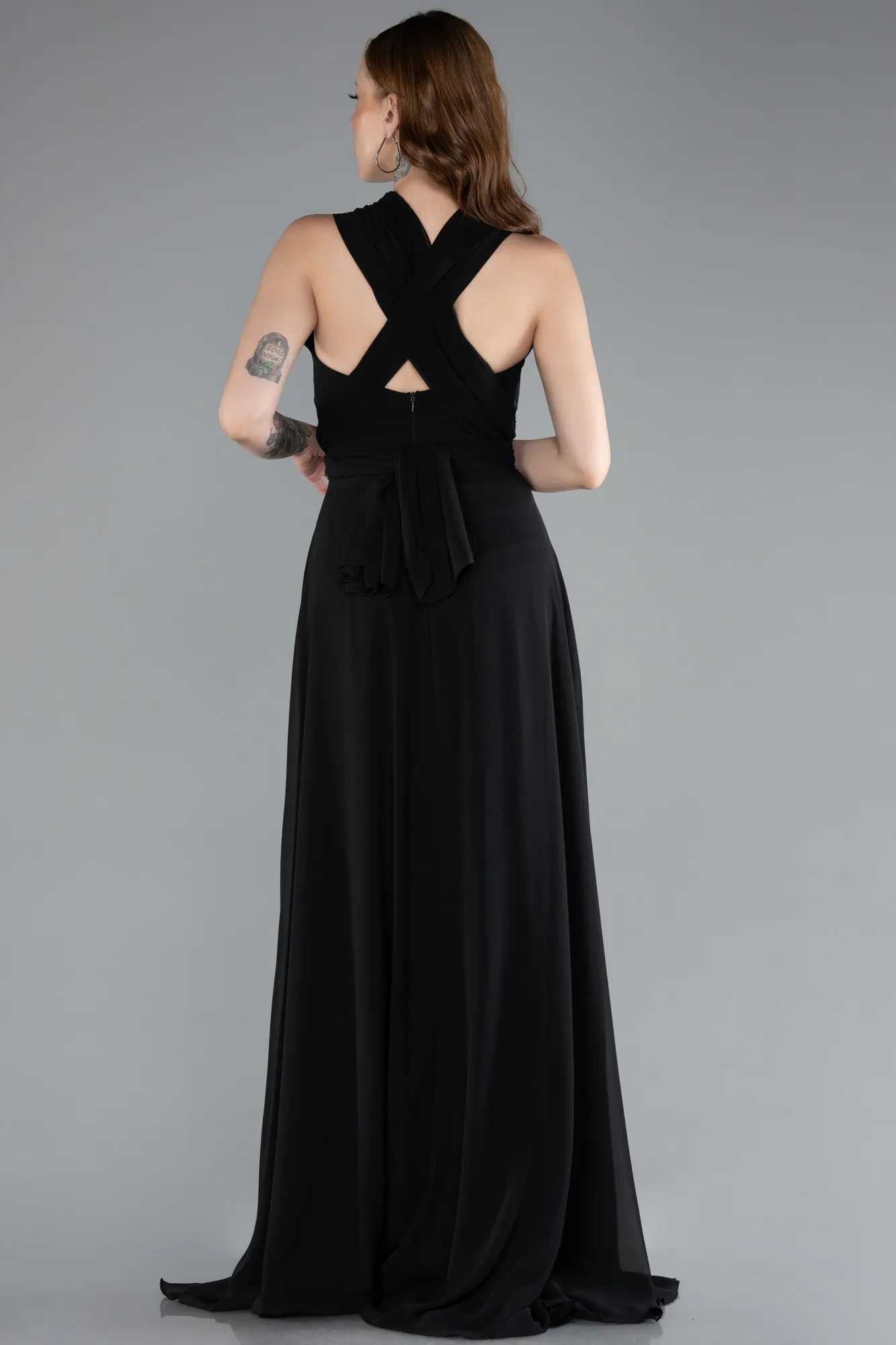 Black-Long Chiffon Prom Gown ABU4965