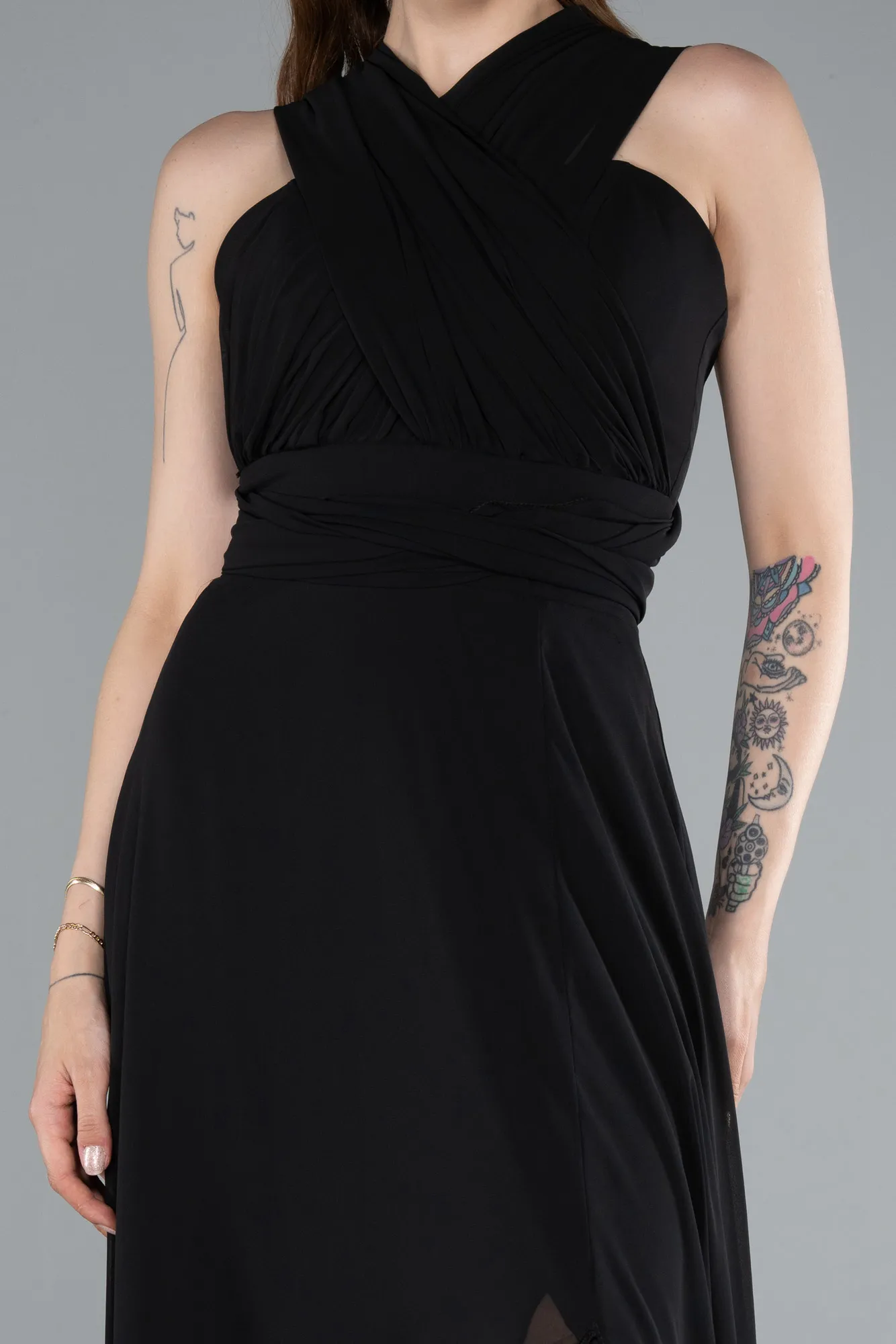 Black-Long Chiffon Prom Gown ABU4965