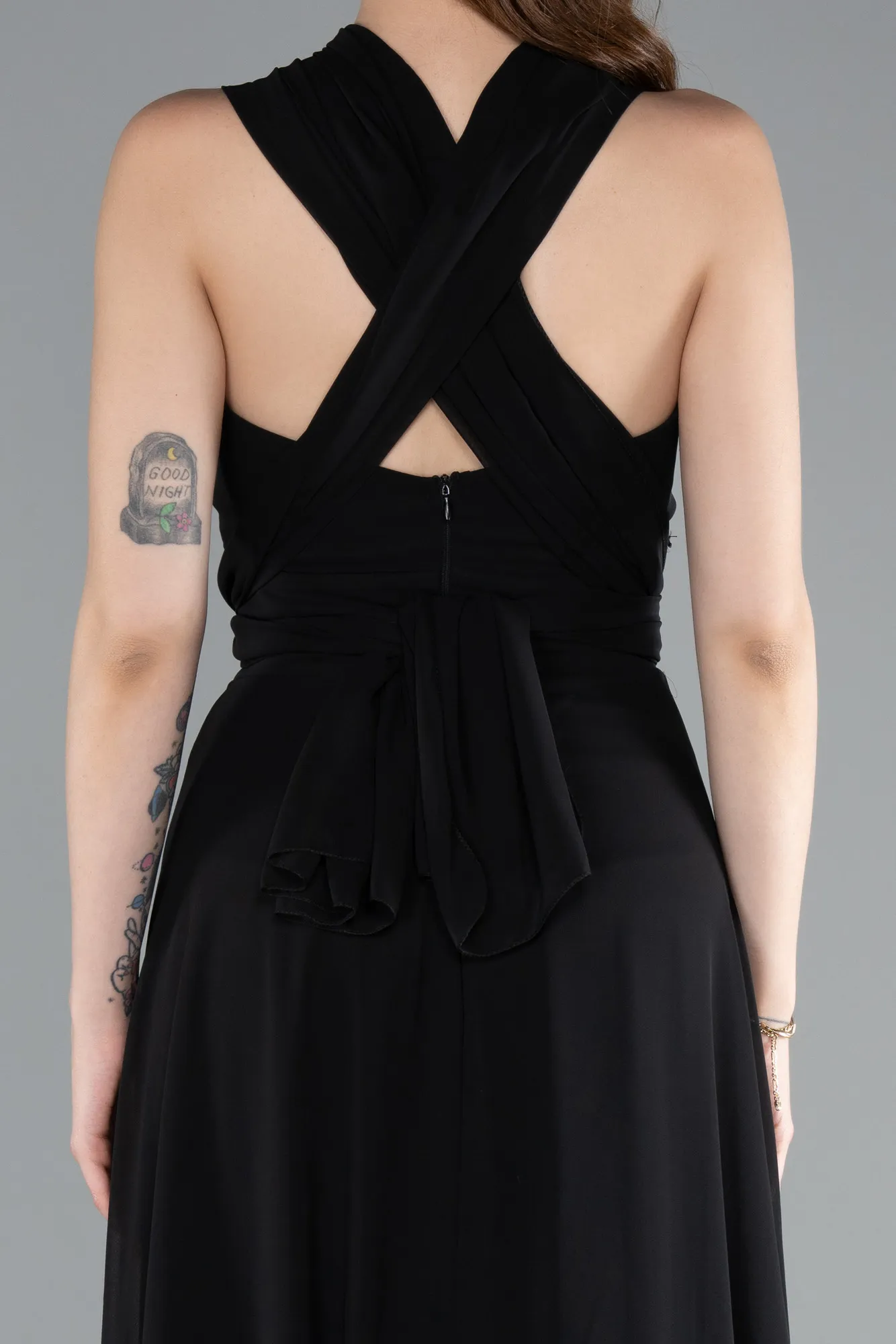 Black-Long Chiffon Prom Gown ABU4965