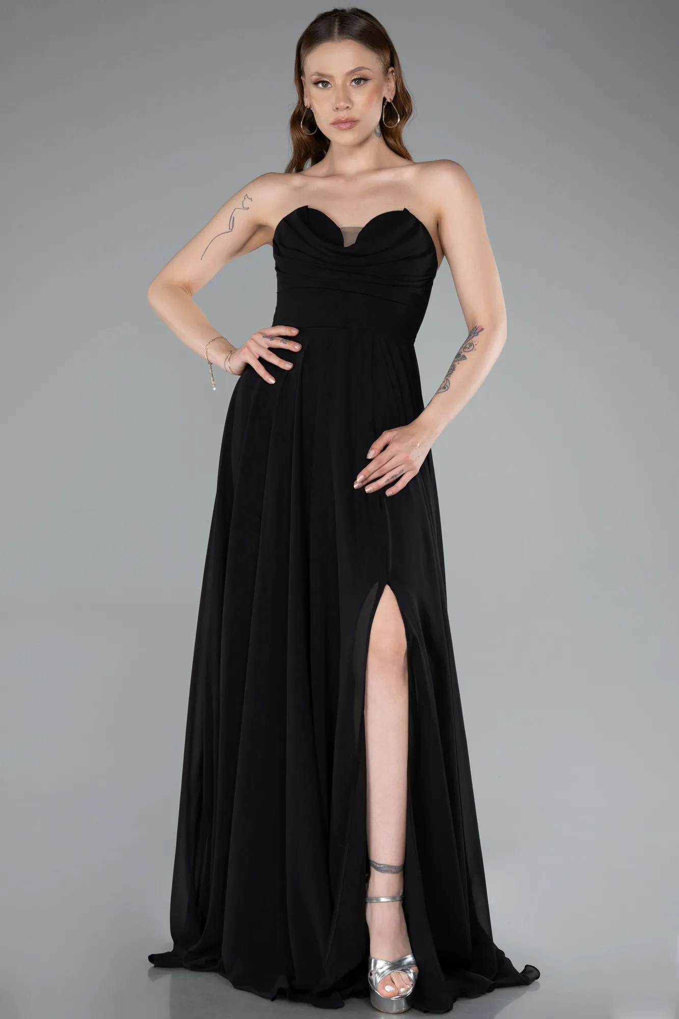 Black-Long Chiffon Prom Gown ABU4966