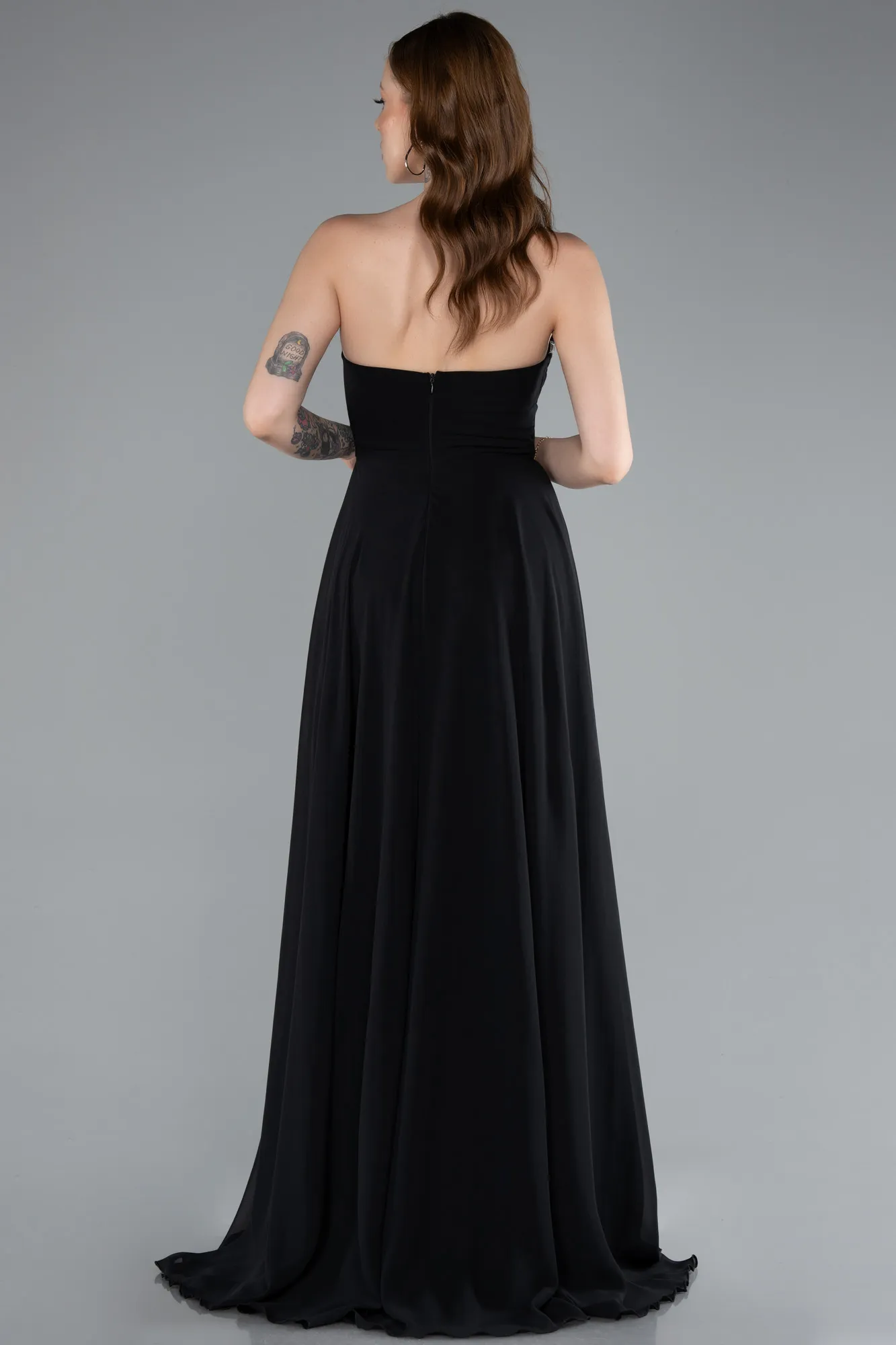 Black-Long Chiffon Prom Gown ABU4966