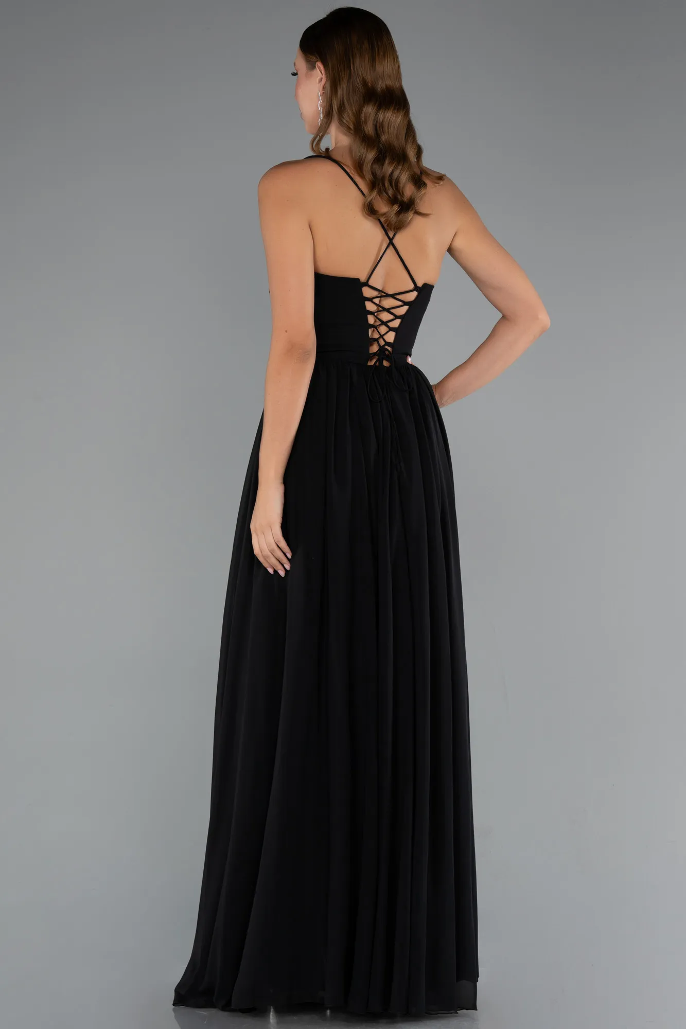 Black-Long Chiffon Prom Gown ABU5223