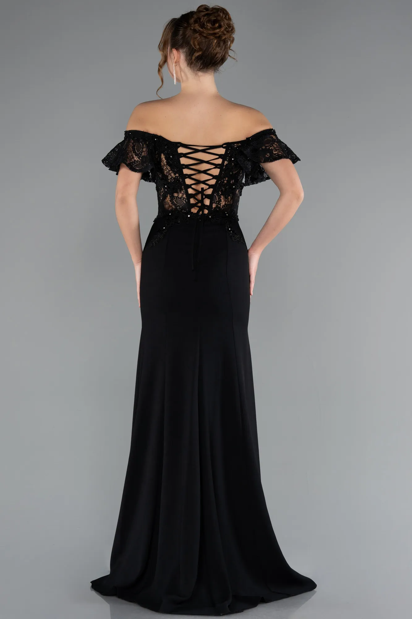 Black-Long Dantelle Evening Dress ABU2261