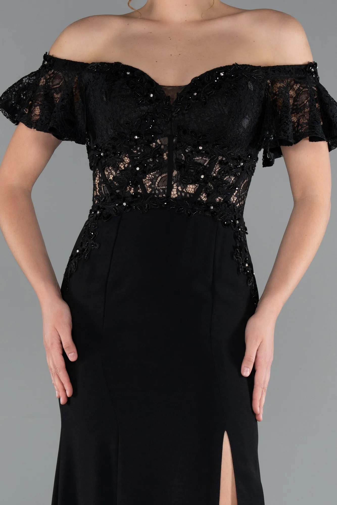 Black-Long Dantelle Evening Dress ABU2261