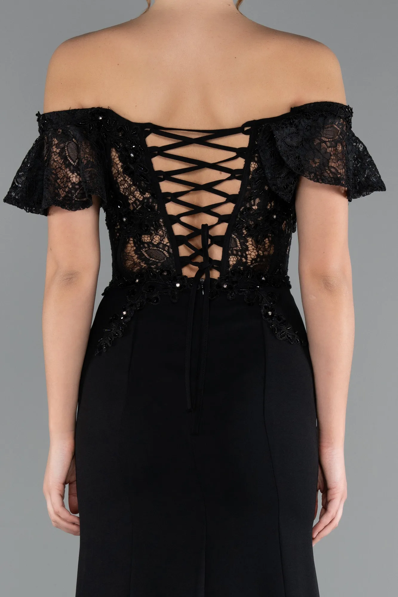 Black-Long Dantelle Evening Dress ABU2261