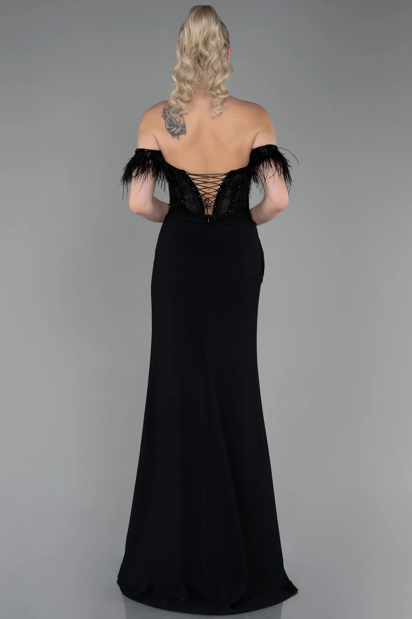 Black-Long Dantelle Evening Dress ABU3263