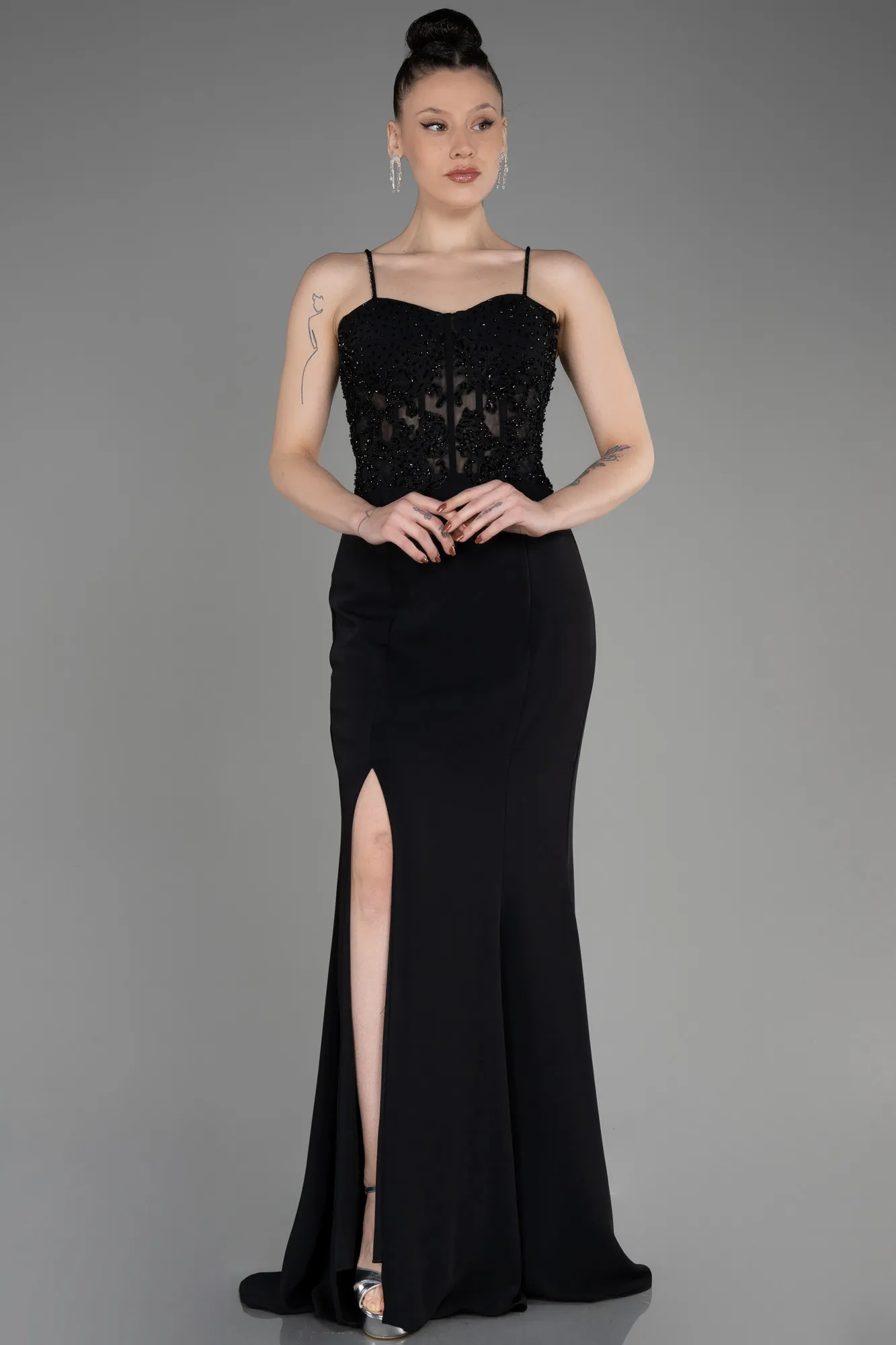 Black-Long Dantelle Evening Dress ABU3836