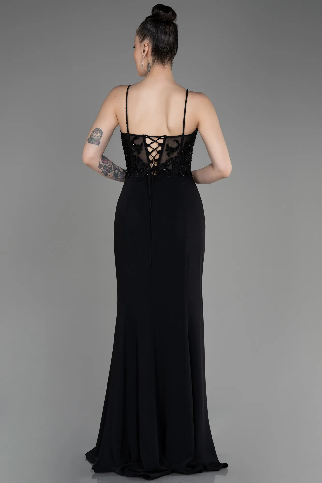 Black-Long Dantelle Evening Dress ABU3836