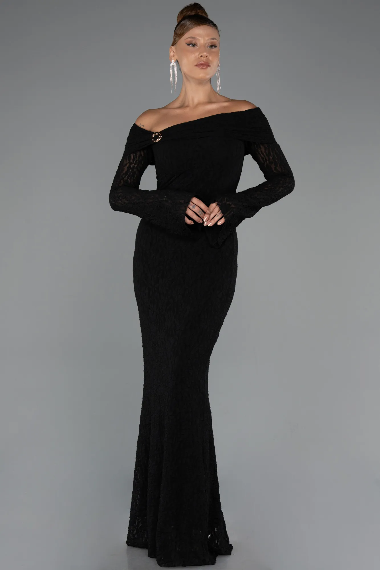 Black-Long Dantelle Evening Dress ABU5296