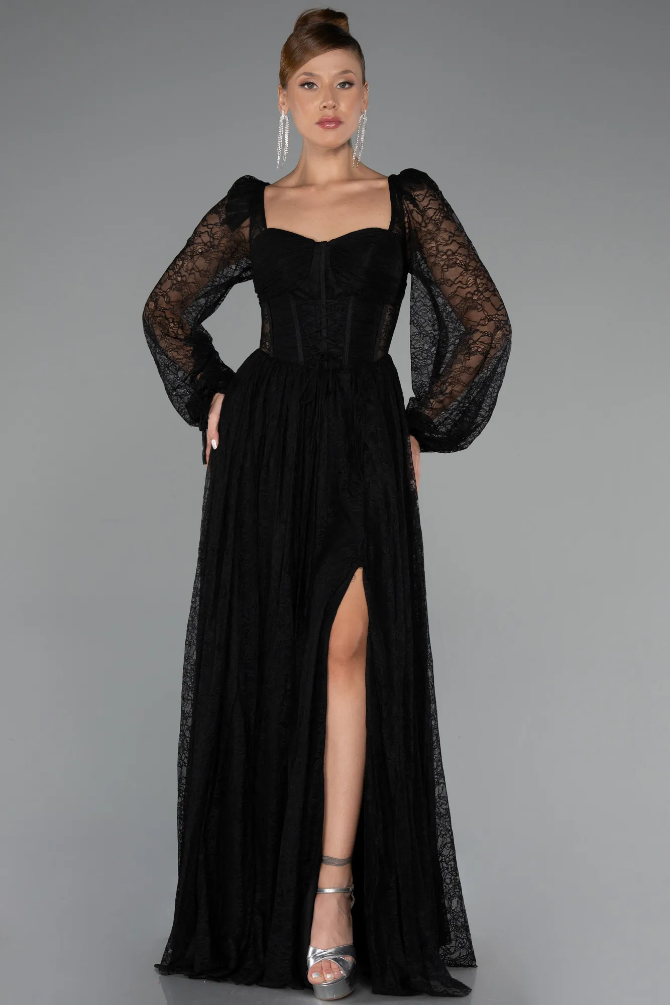 Black-Long Dantelle Evening Dress ABU5334