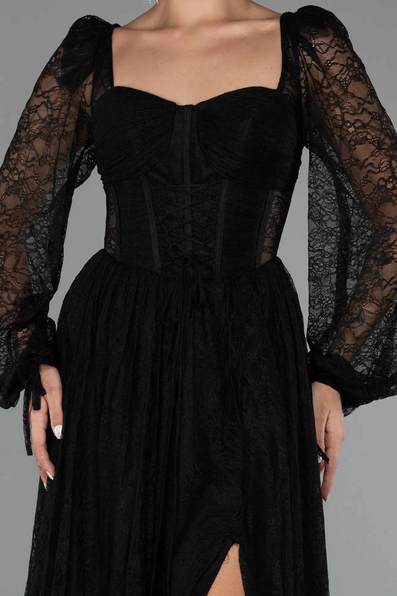 Black-Long Dantelle Evening Dress ABU5334