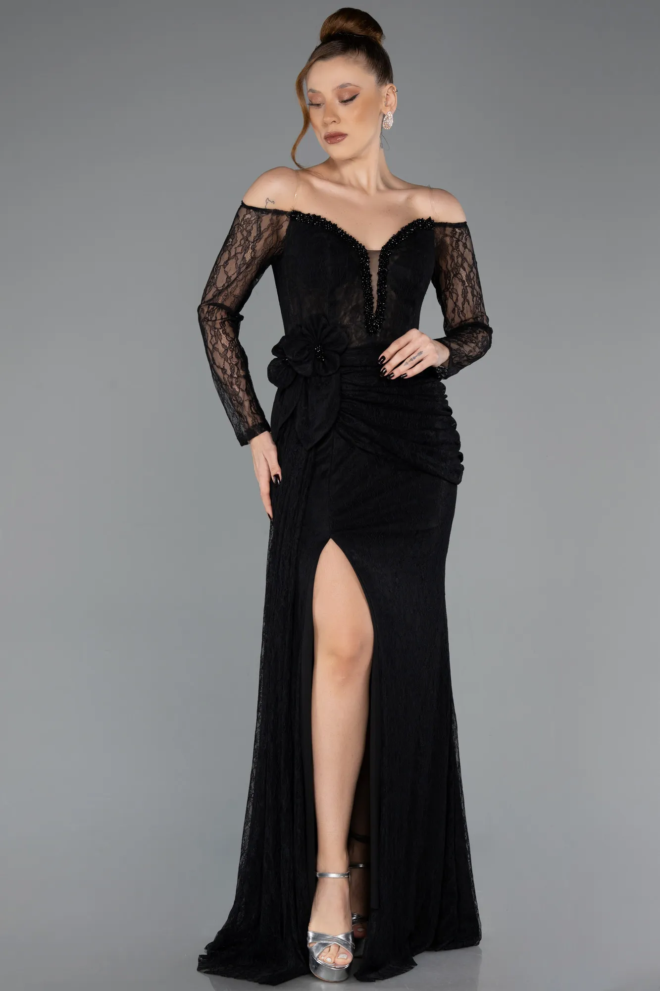 Black-Long Dantelle Evening Dress ABU5509