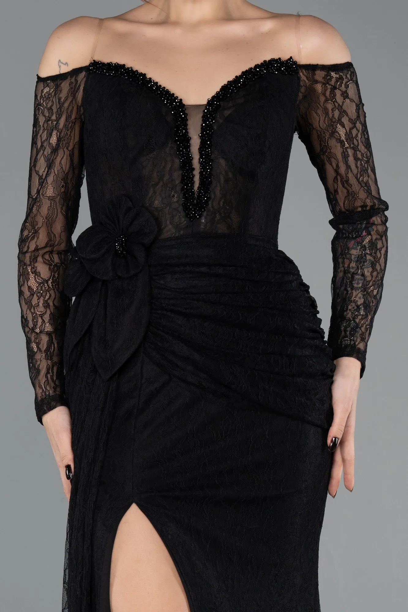 Black-Long Dantelle Evening Dress ABU5509