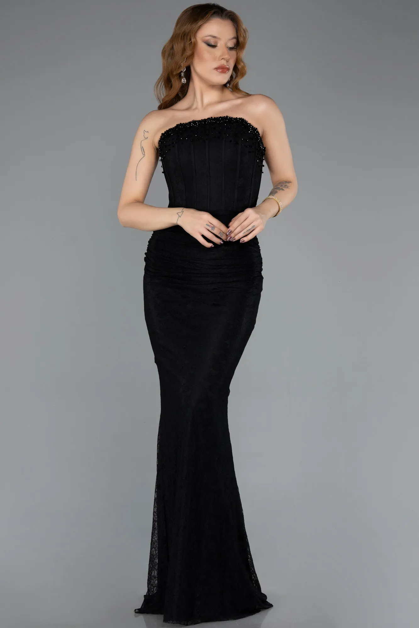 Black-Long Dantelle Evening Dress ABU5510
