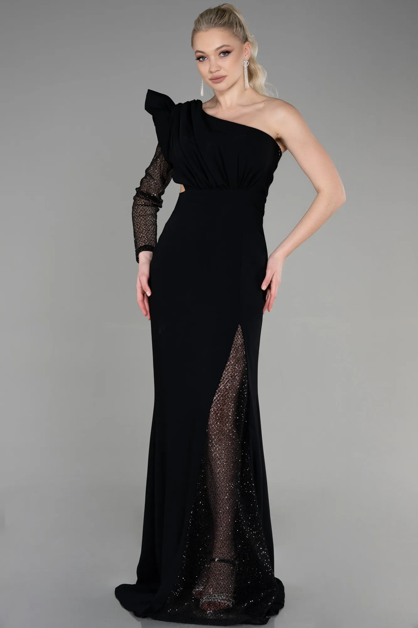 Black-Long Dantelle Haute Couture Dress ABU3642