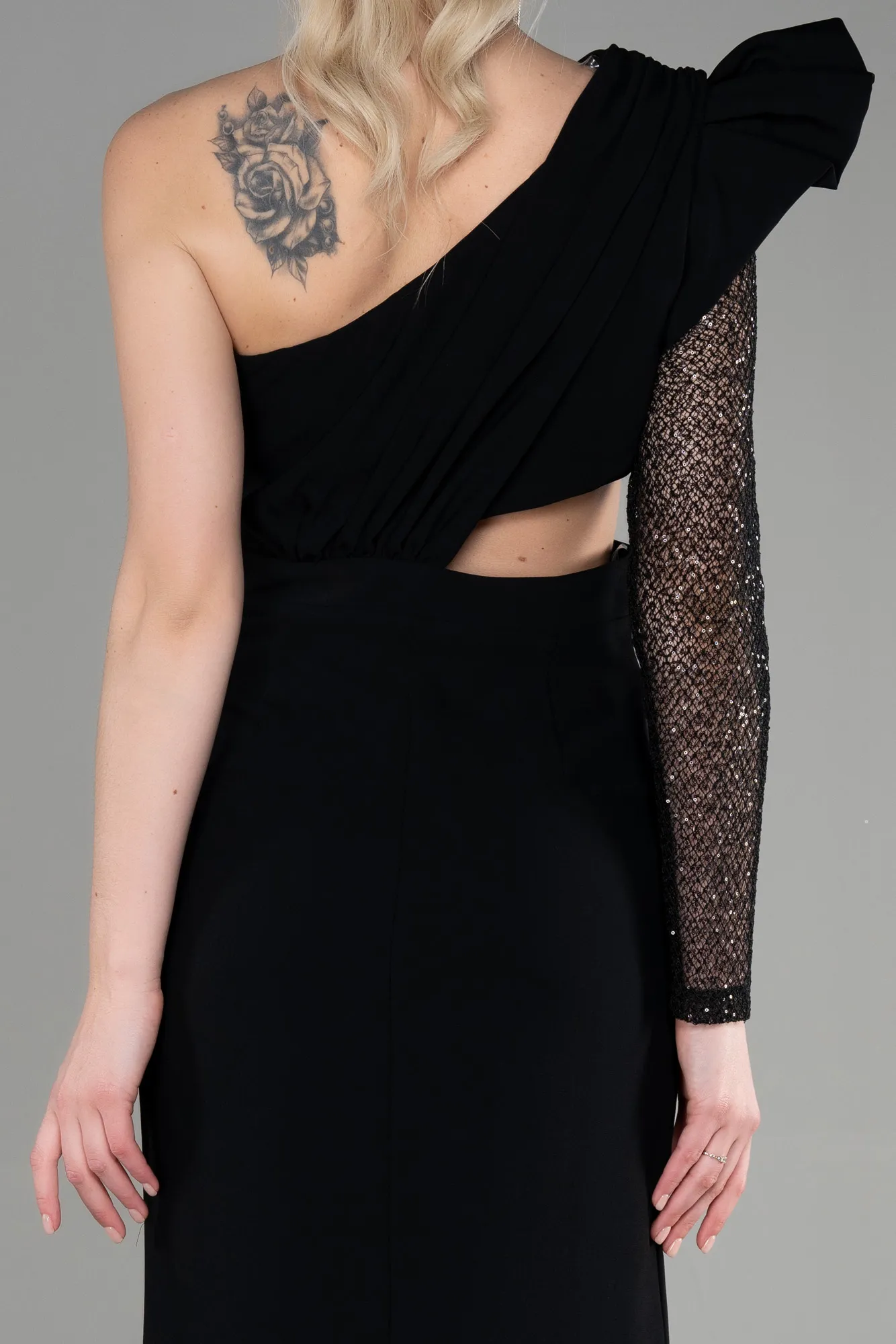 Black-Long Dantelle Haute Couture Dress ABU3642