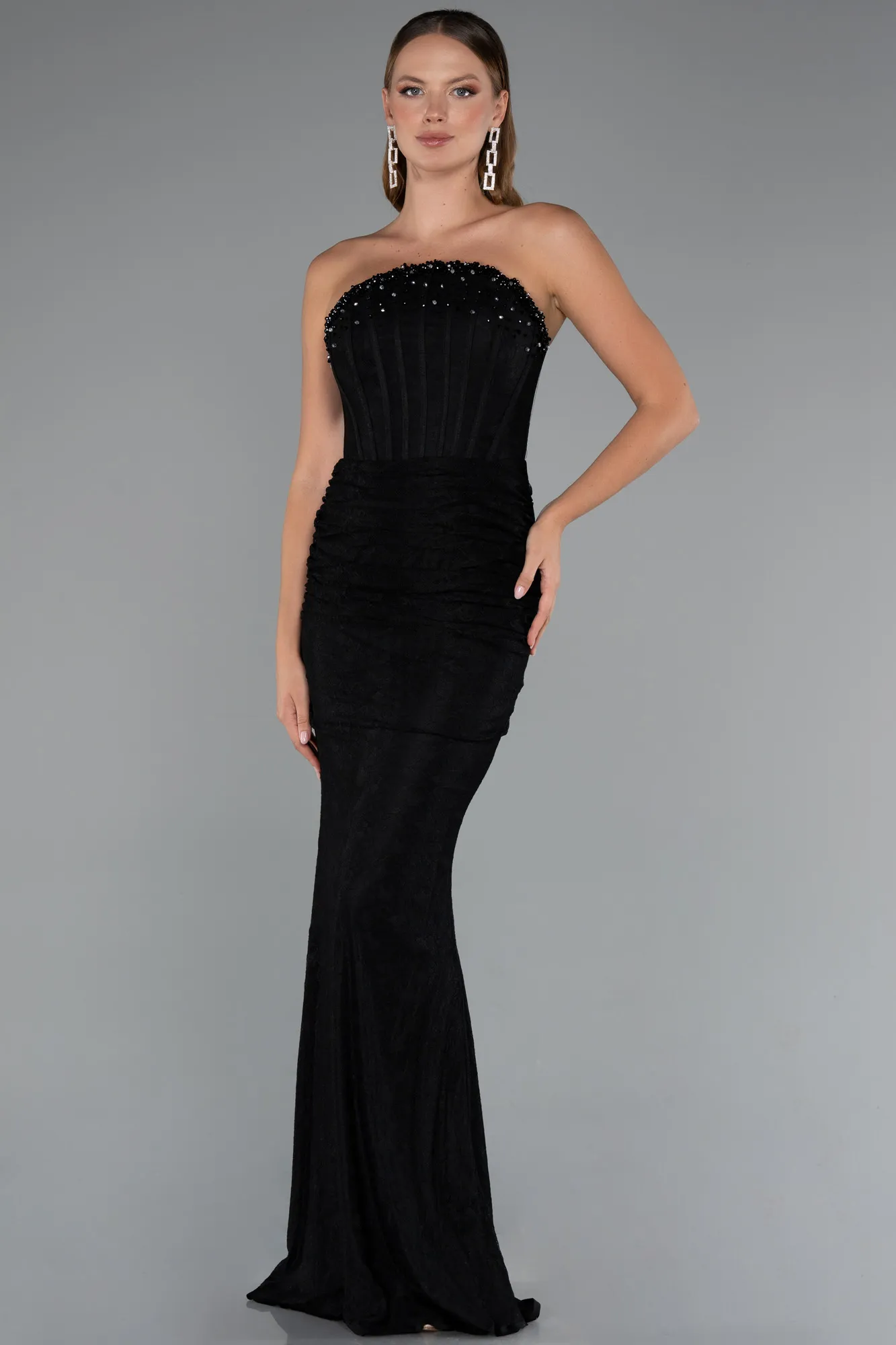 Black-Long Dantelle Mermaid Evening Gown ABU5215