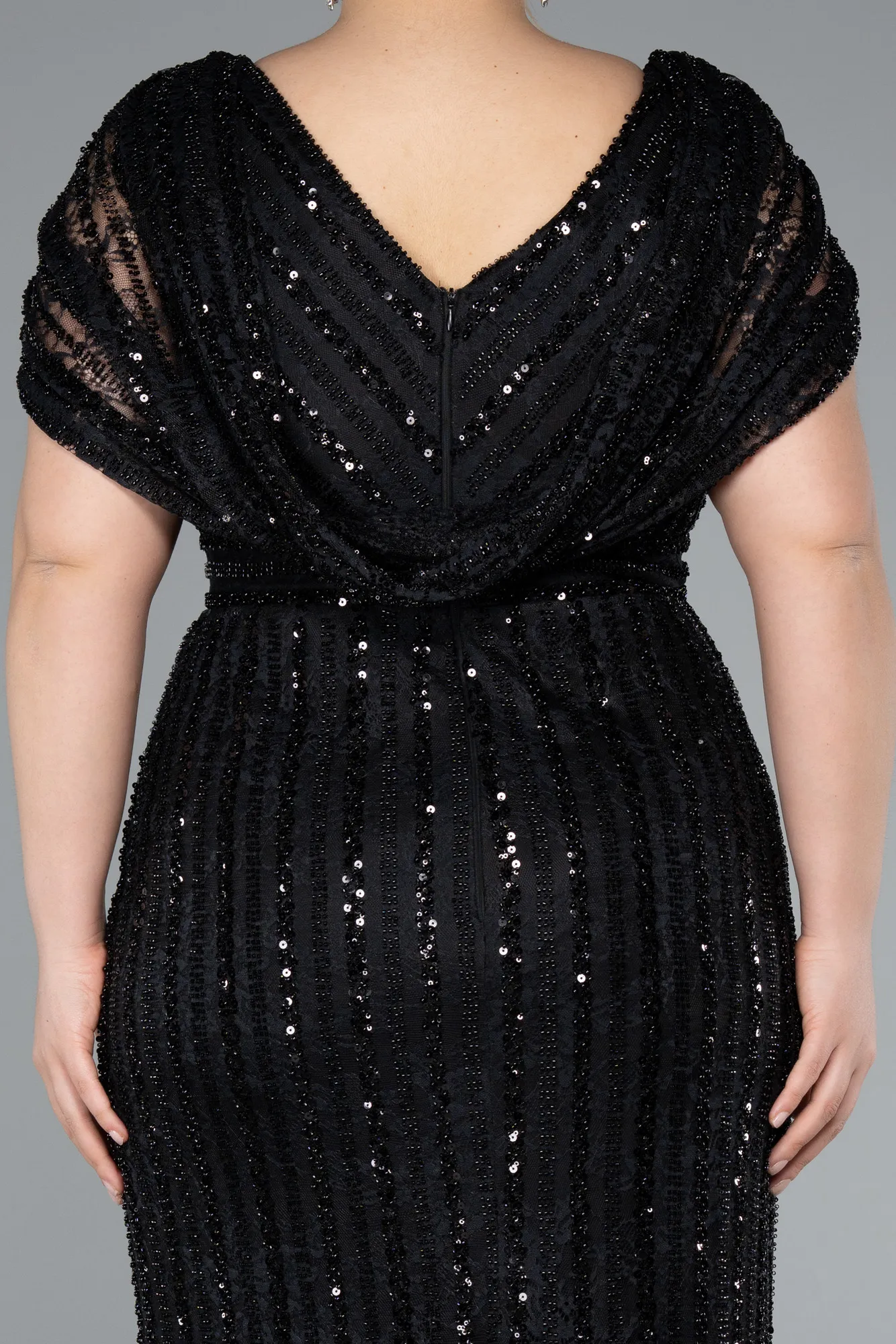 Black-Long Dantelle Plus Size Engagement Dress ABU4948