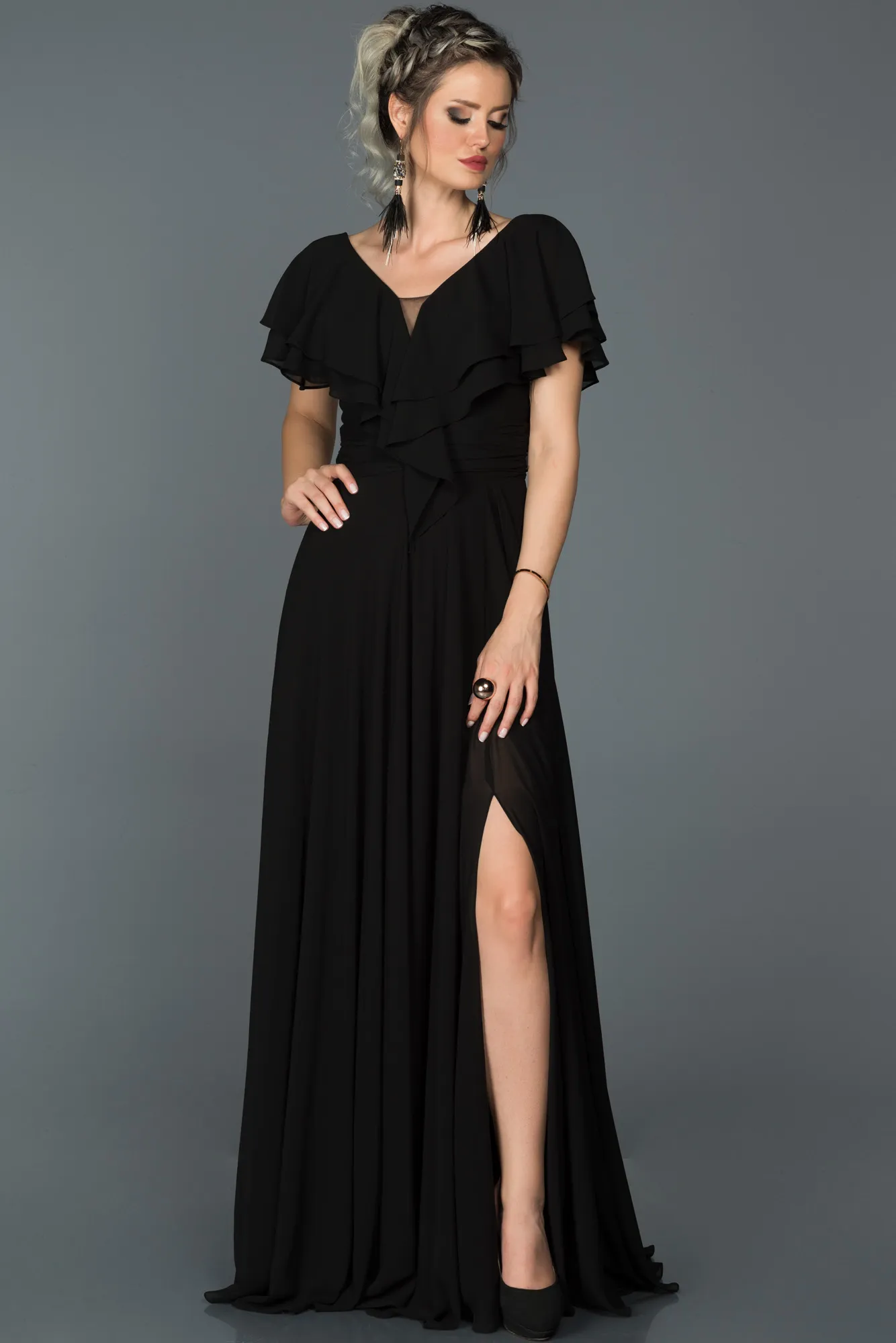 Black-Long Plus Size Evening Dress ABU032