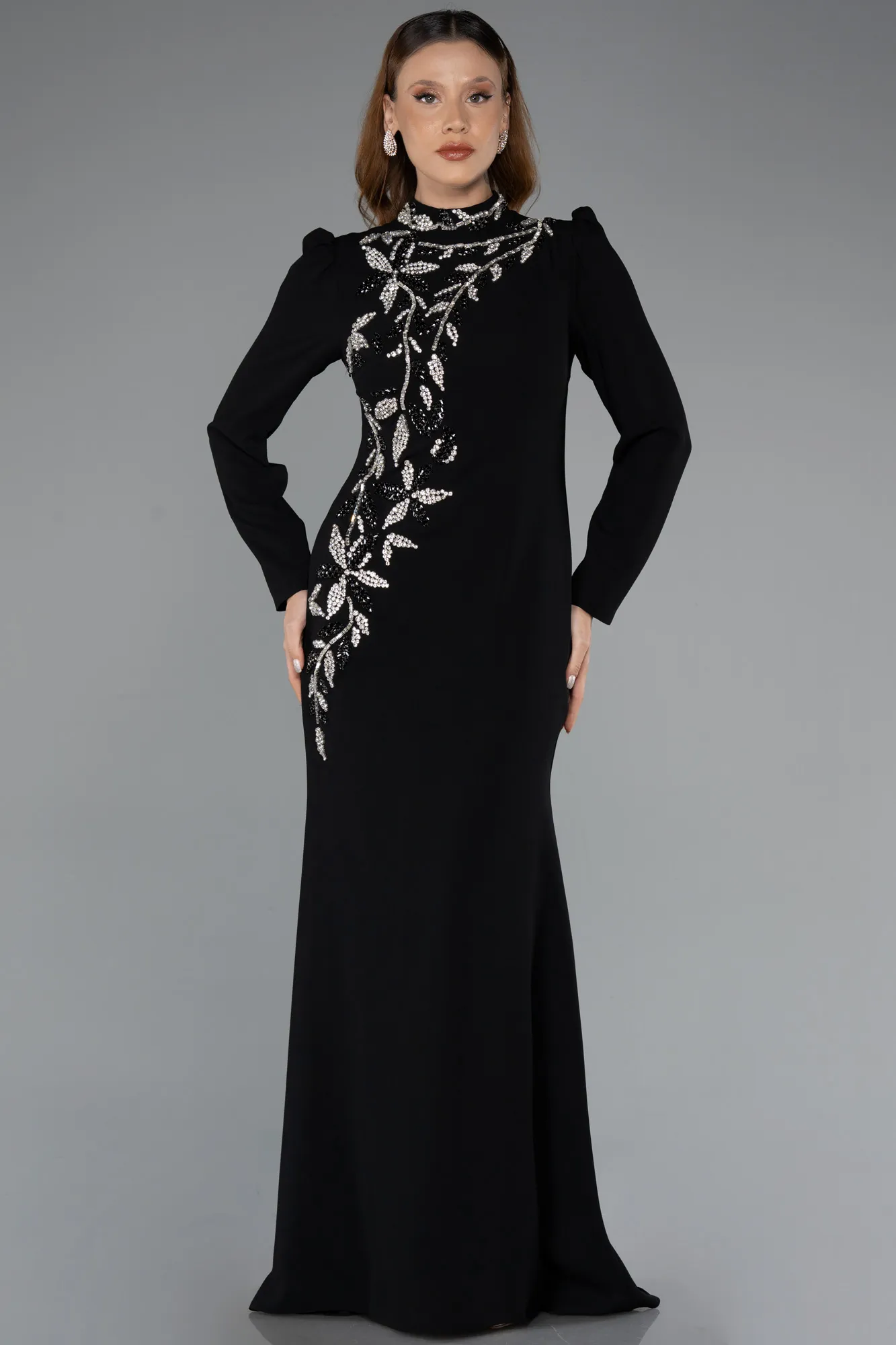 Black-Long Hijab Dress ABU5393