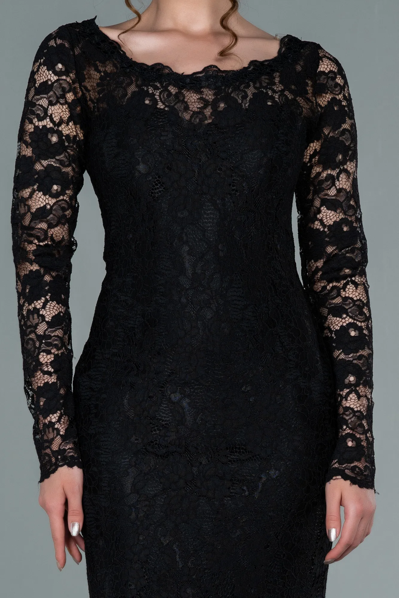Black-Long Laced Evening Dress ABU1571