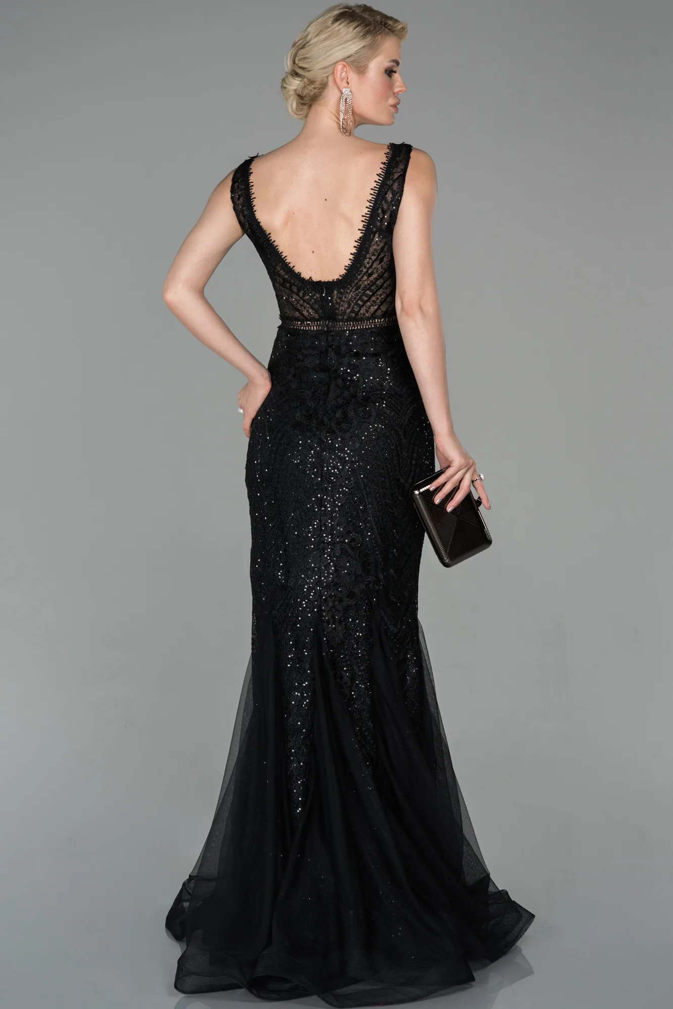 Black-Long Laced Evening Dress ABU1611