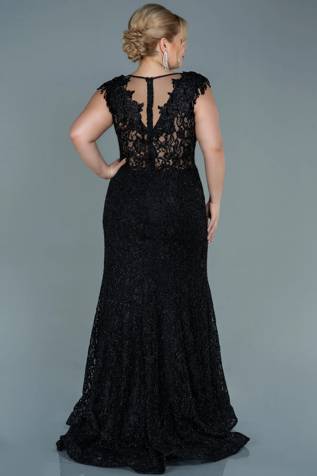 Black-Long Laced Plus Size Evening Dress ABU2650
