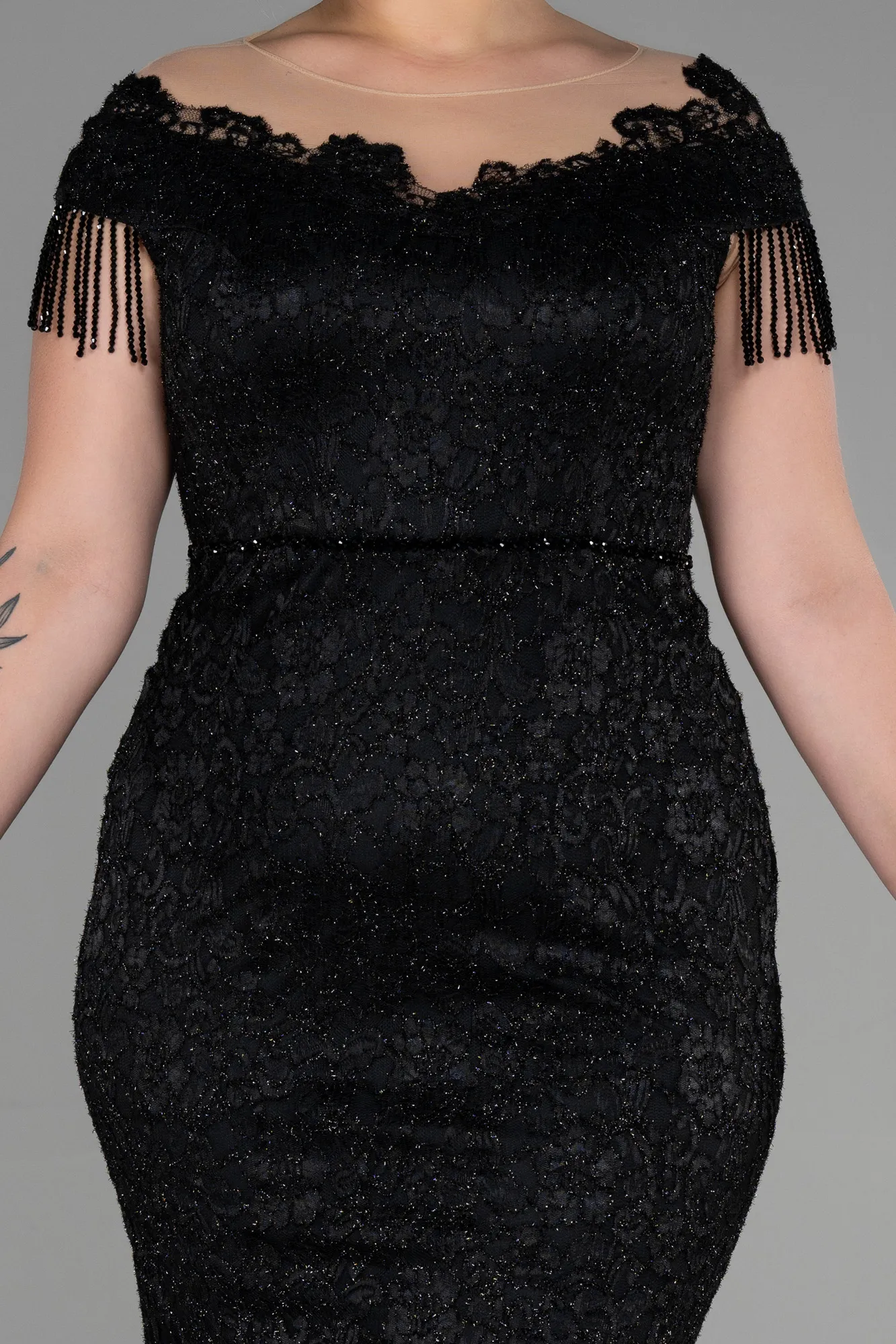 Black-Long Laced Plus Size Evening Dress ABU3435