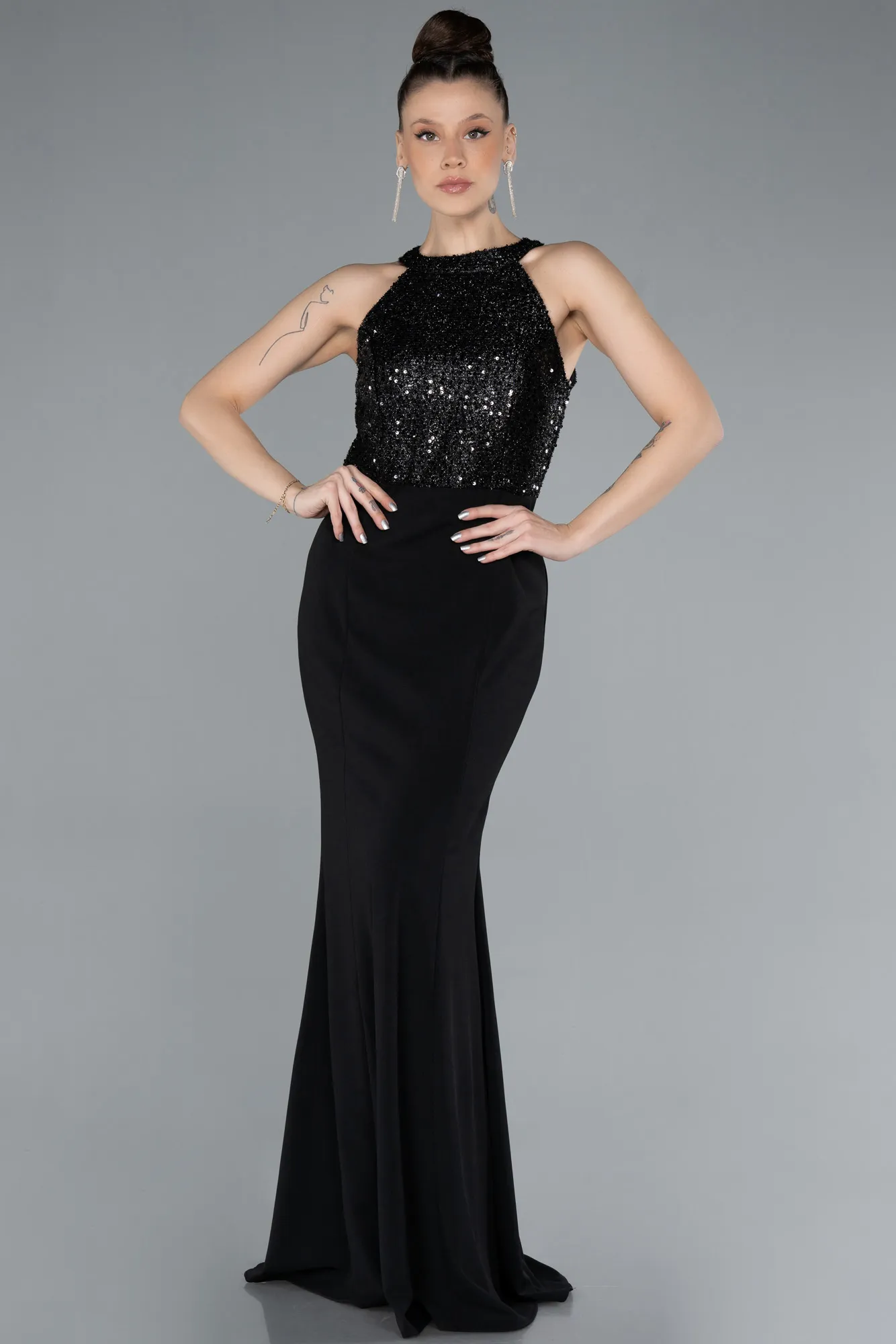 Black-Long Mermaid Evening Dress ABU608
