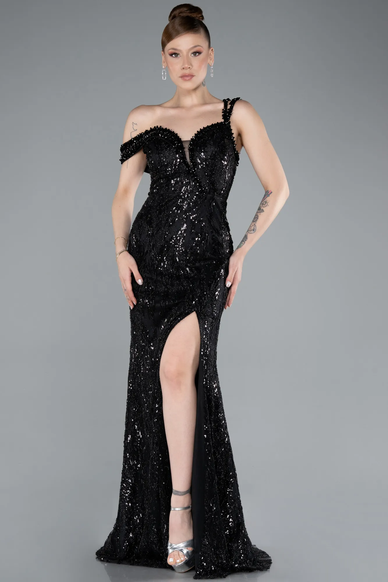 Black-Long Mermaid Evening Gown ABU4916